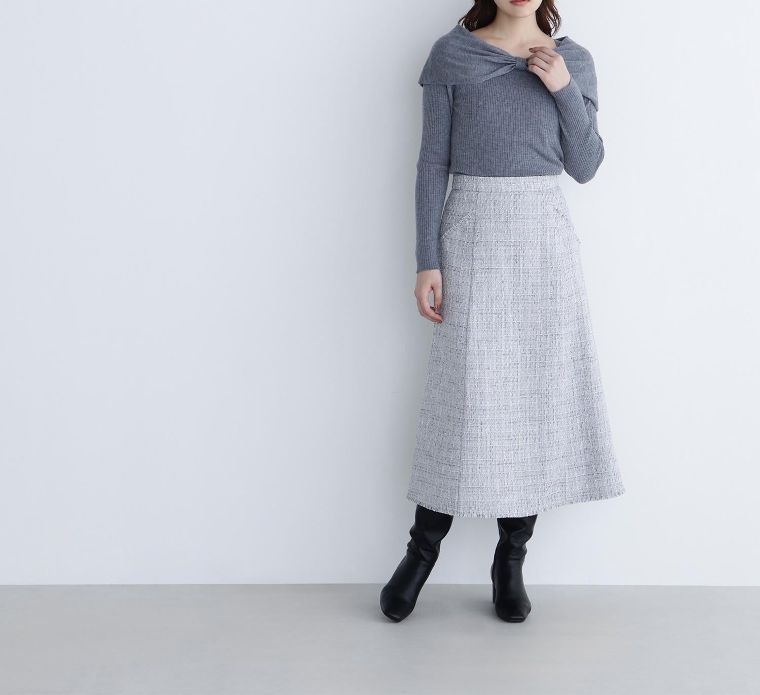ツイードフレアスカート ブル―系2