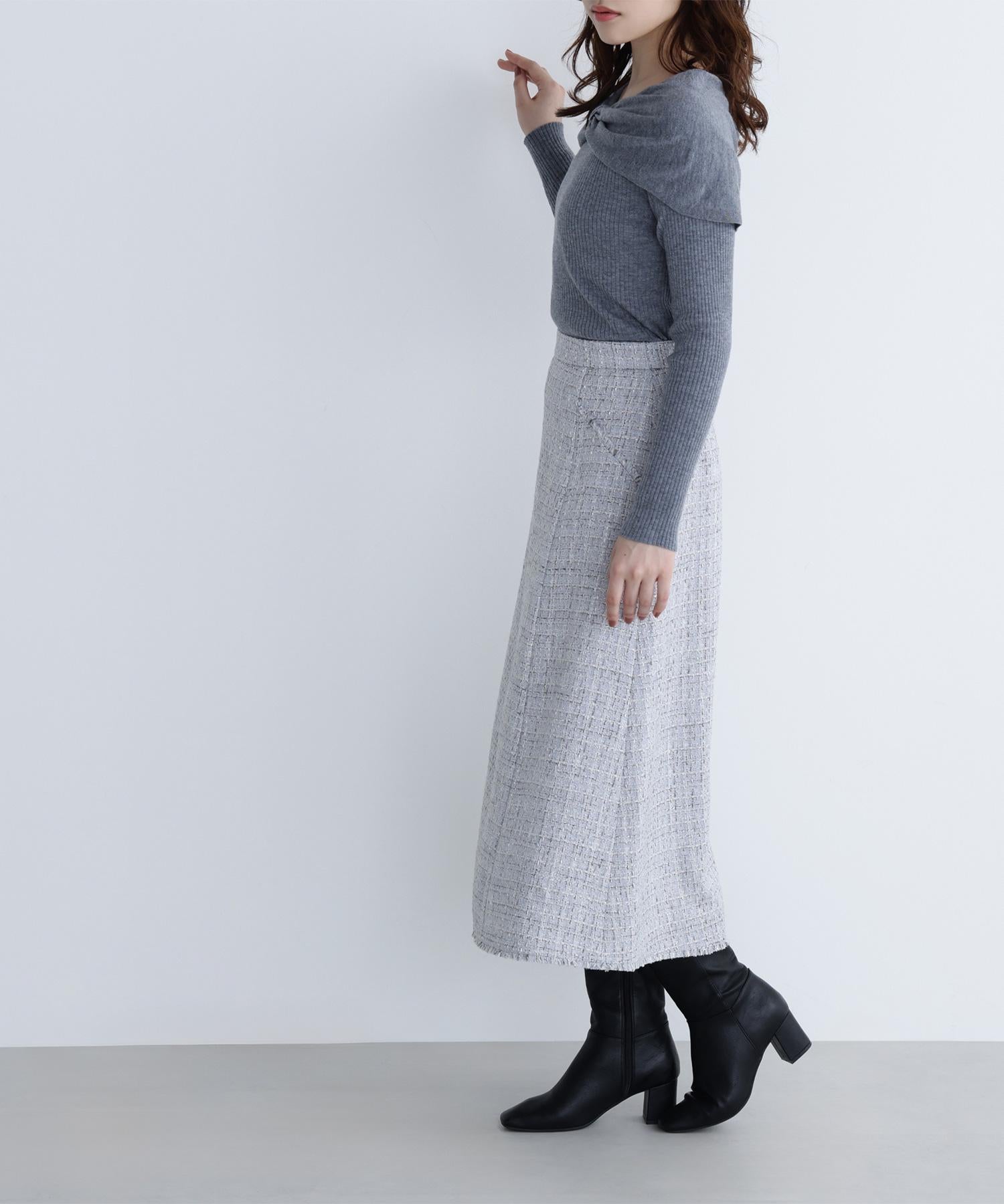ツイードフレアスカート ブル―系2