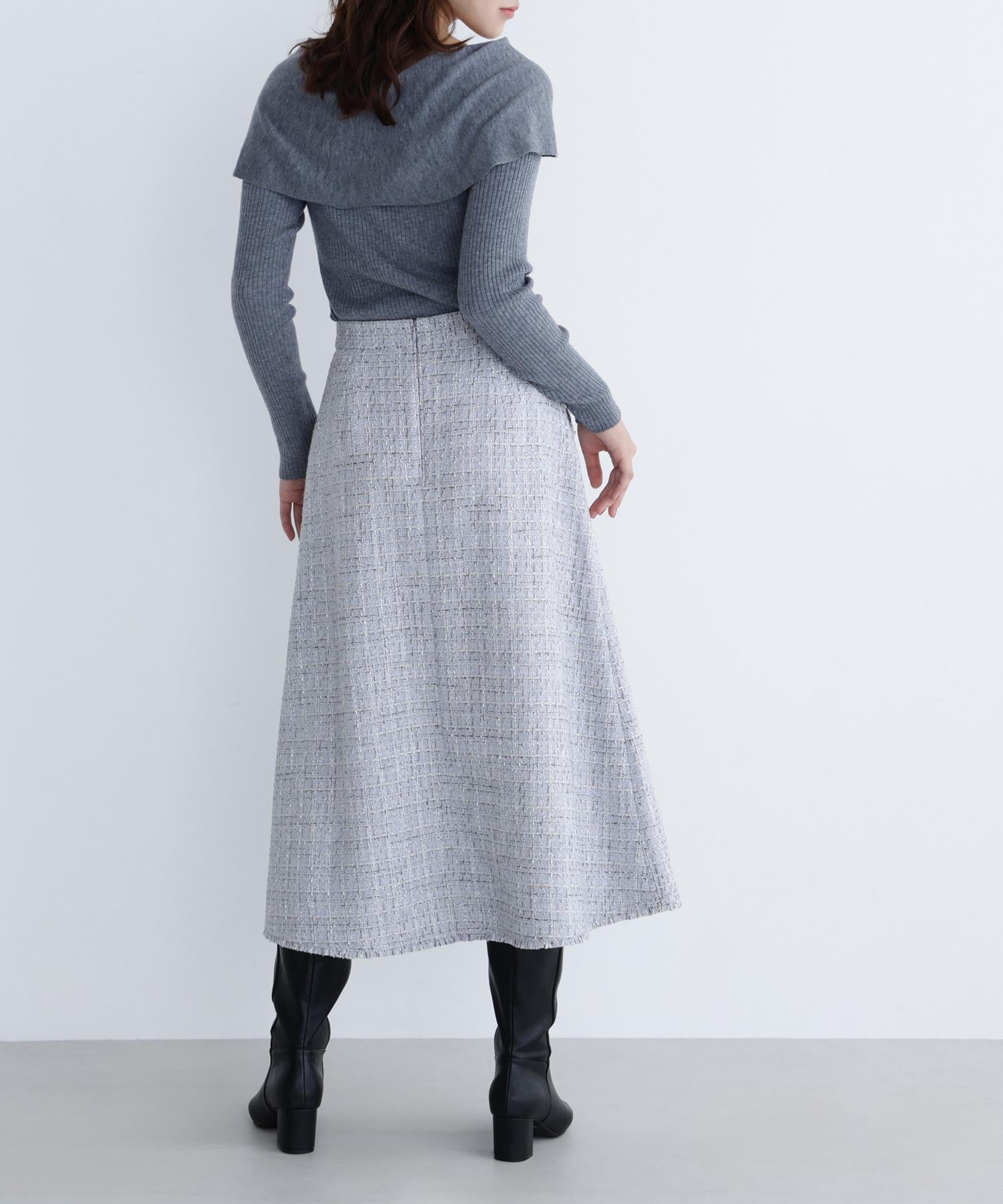 ツイードフレアスカート ブル―系2