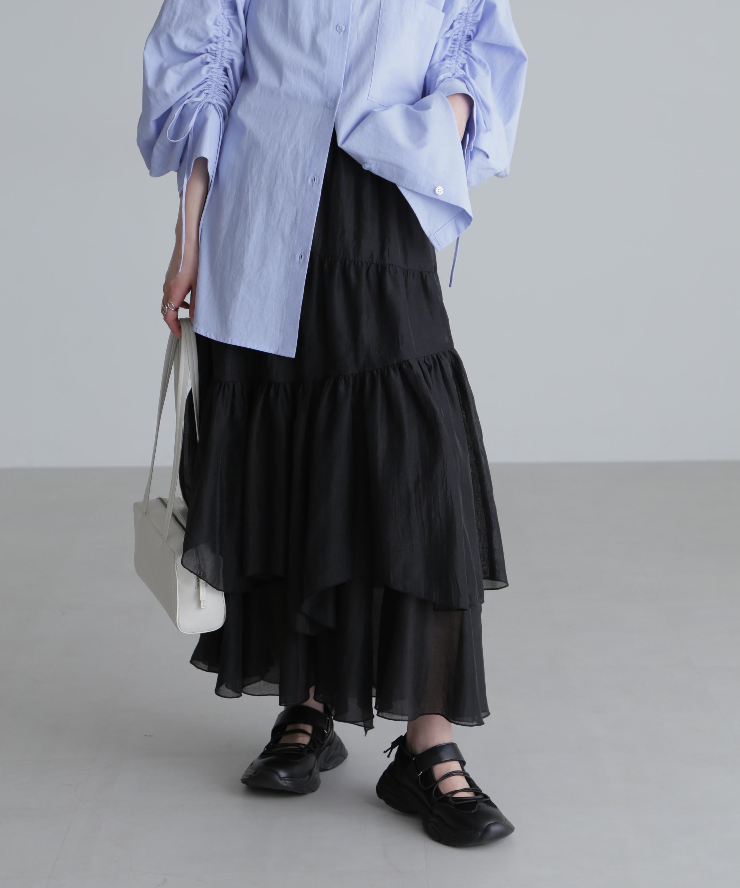 シアーランダムフリルスカート ブラック