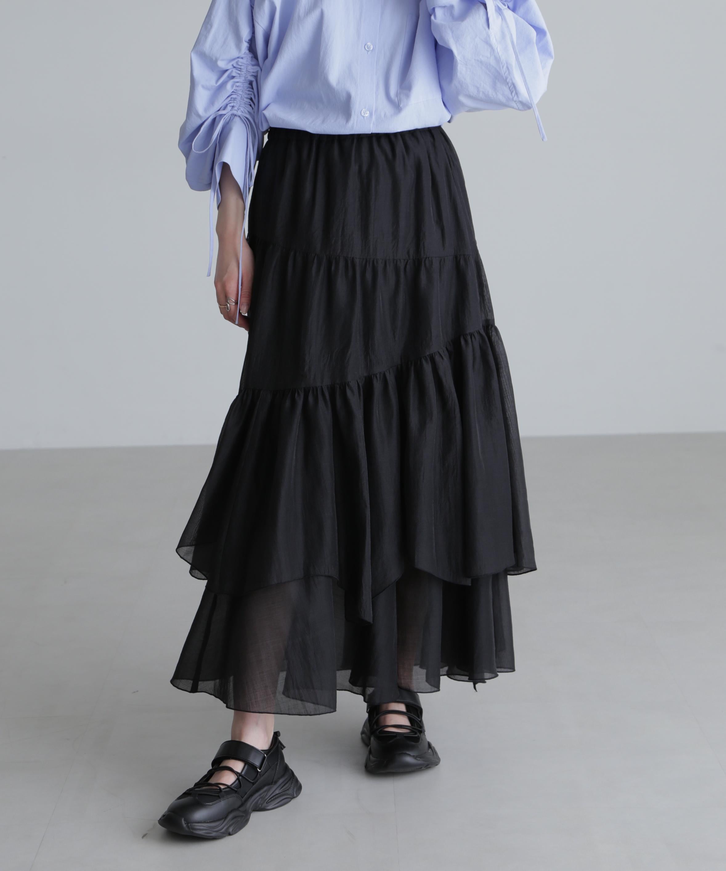 シアーランダムフリルスカート ブラック