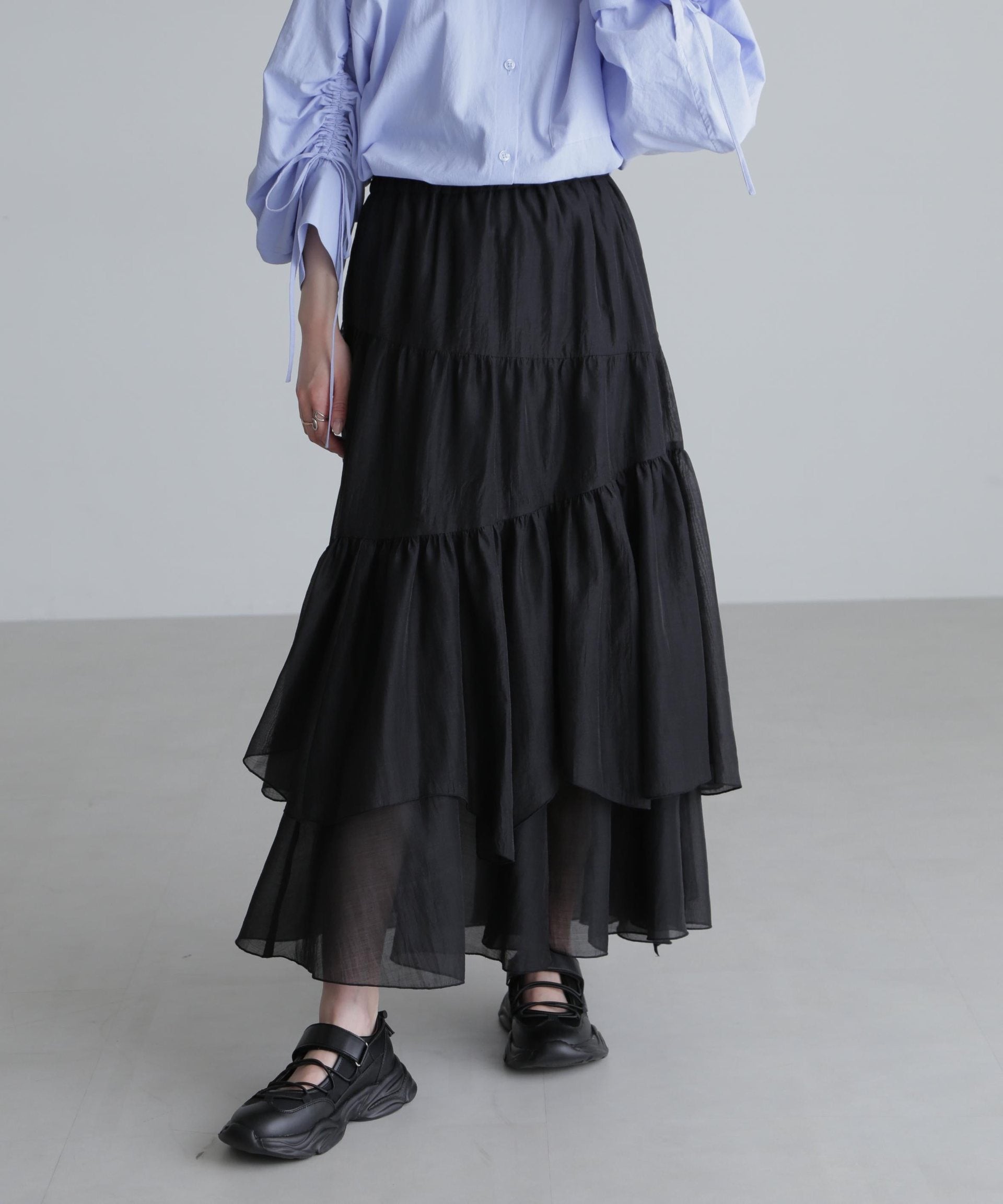 シアーランダムフリルスカート ブラック