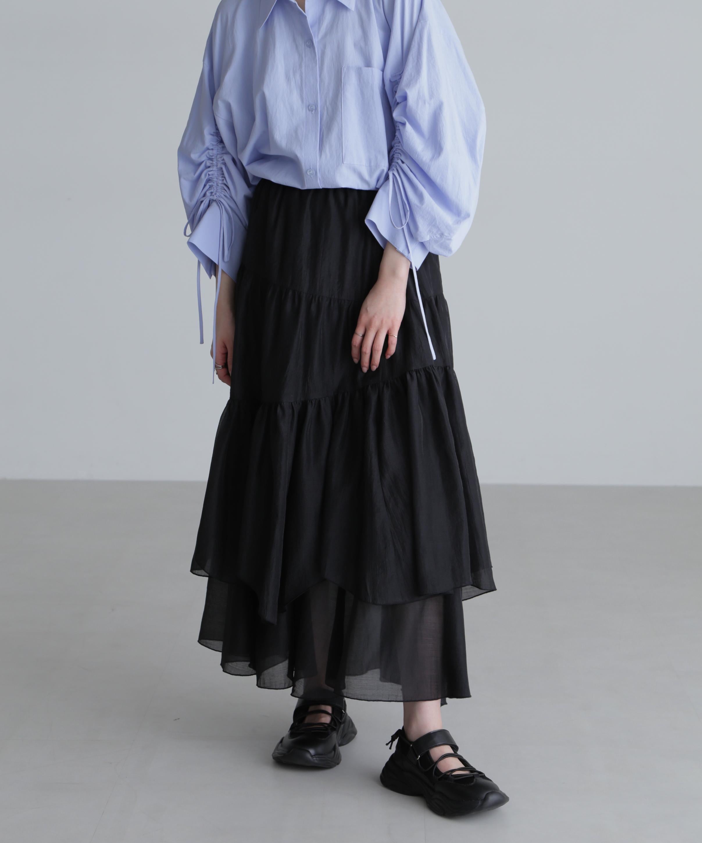 シアーランダムフリルスカート ブラック