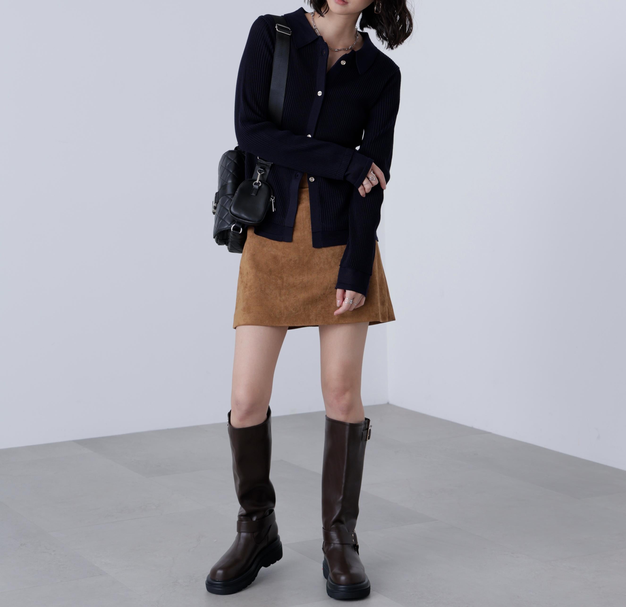 金ボタン襟リブニット ネイビー