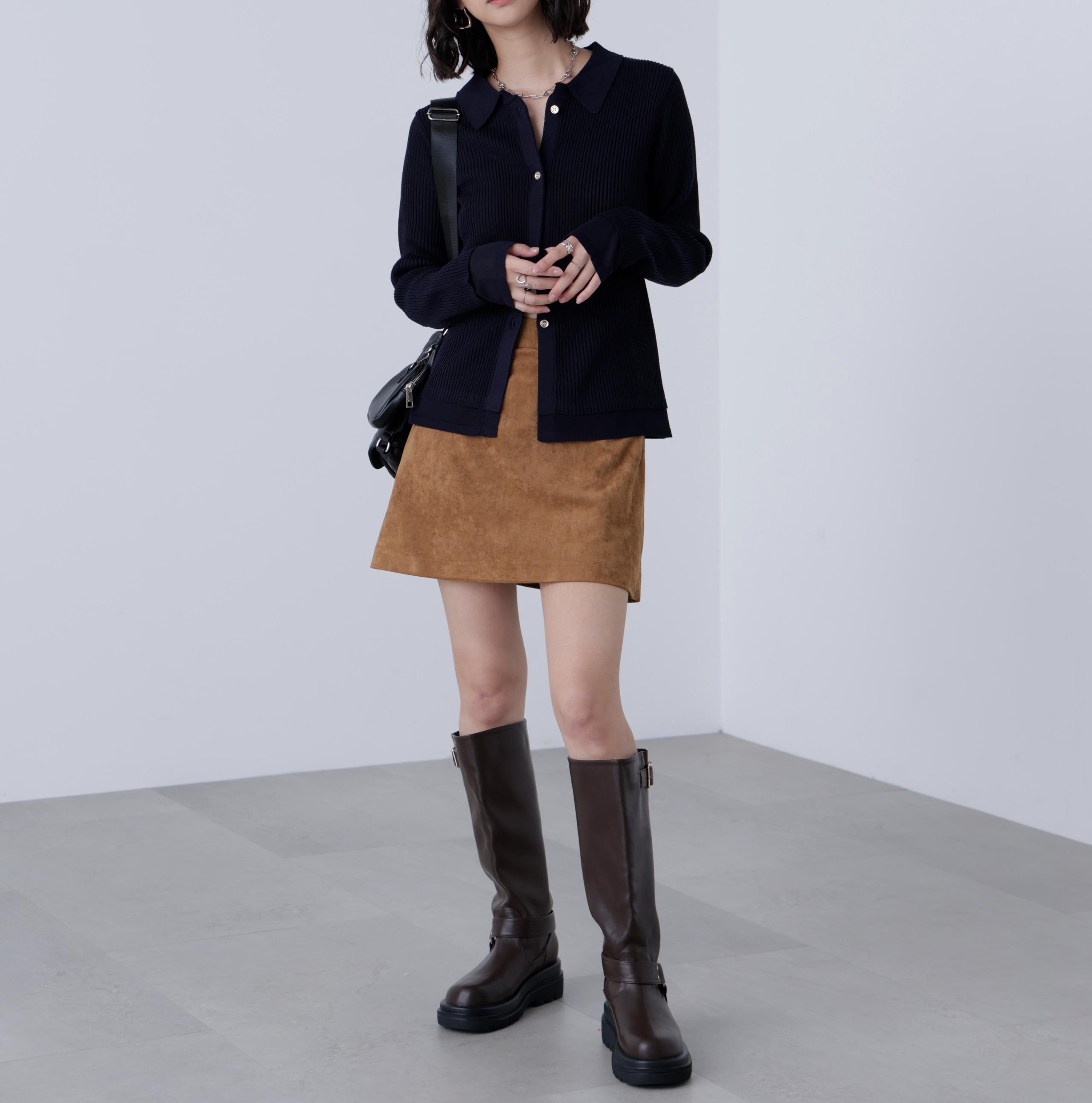 金ボタン襟リブニット ネイビー