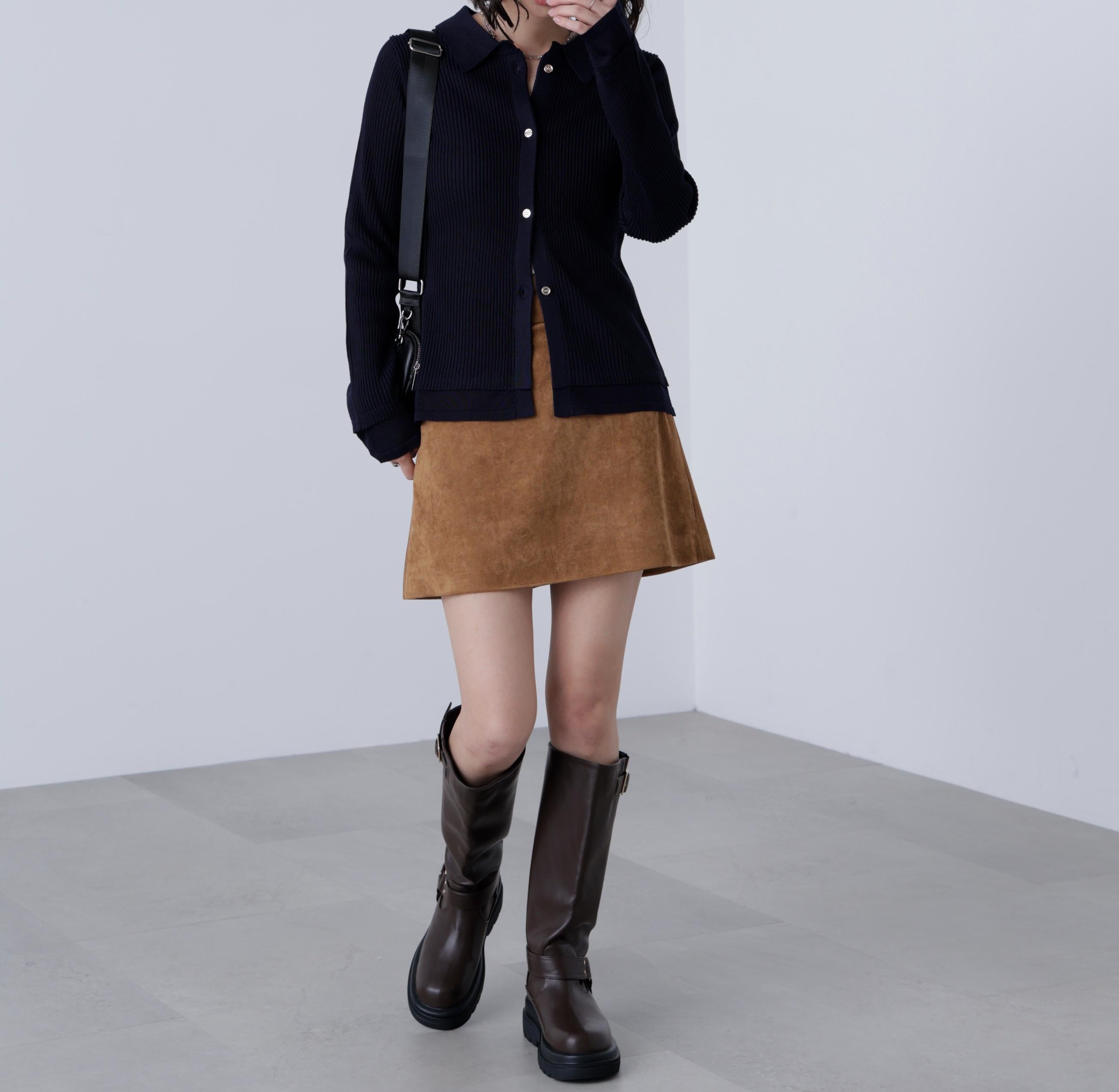 金ボタン襟リブニット ネイビー