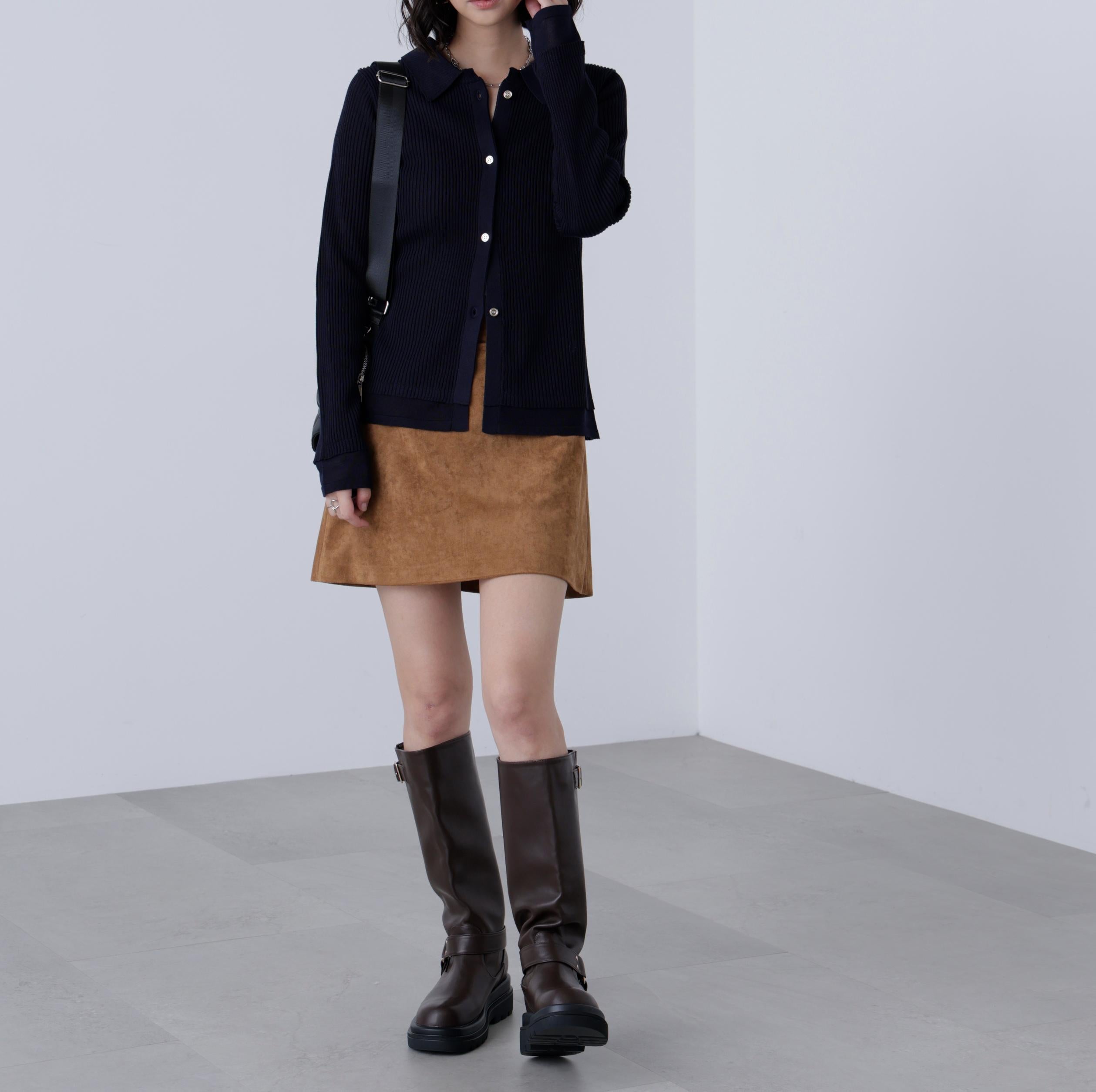 金ボタン襟リブニット ネイビー