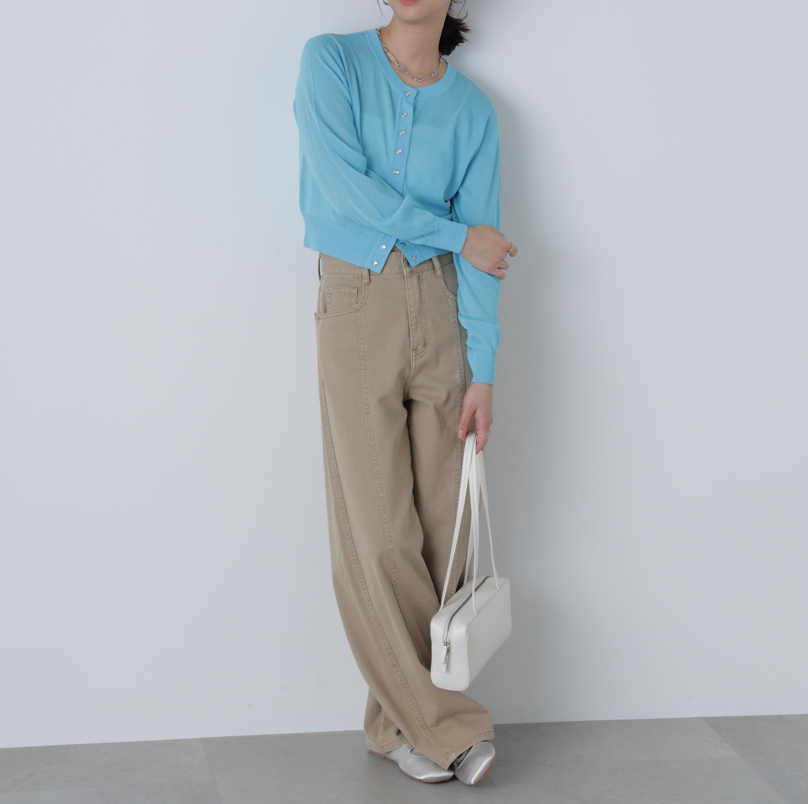 ドットボタンクルーネックカーディガン ブルー