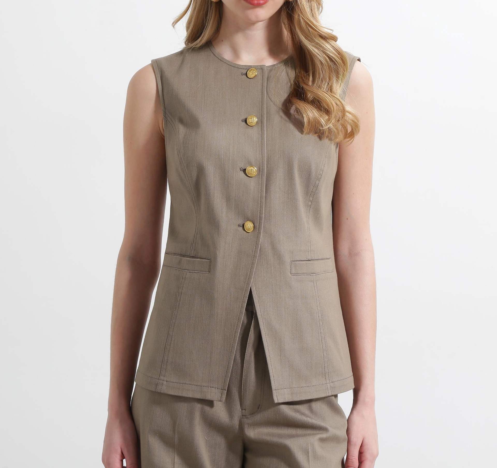 ◆リヨセルデニムベスト カーキ