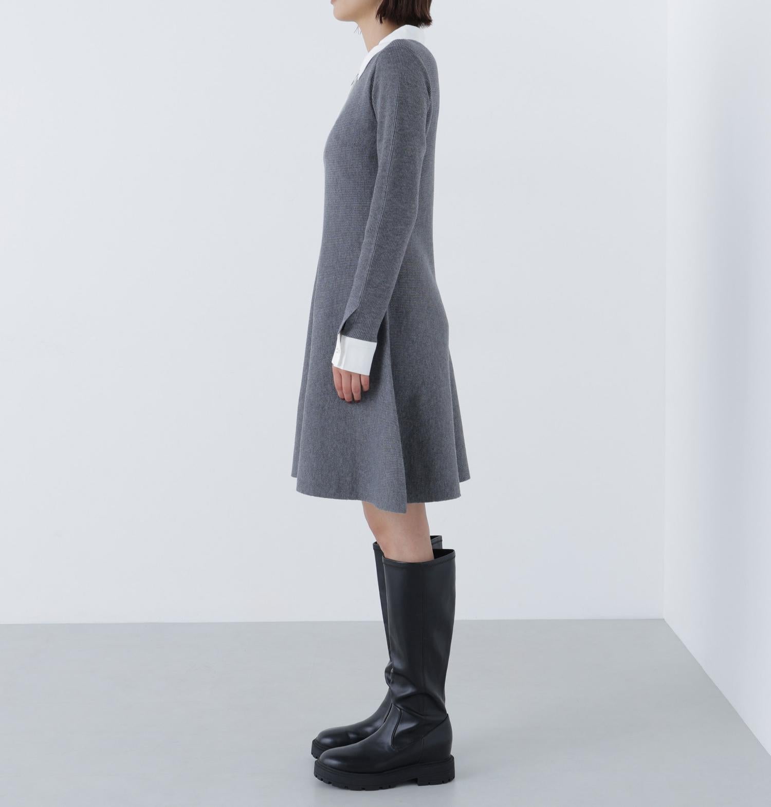 シャツカラーミニニットワンピース ウォームグレー