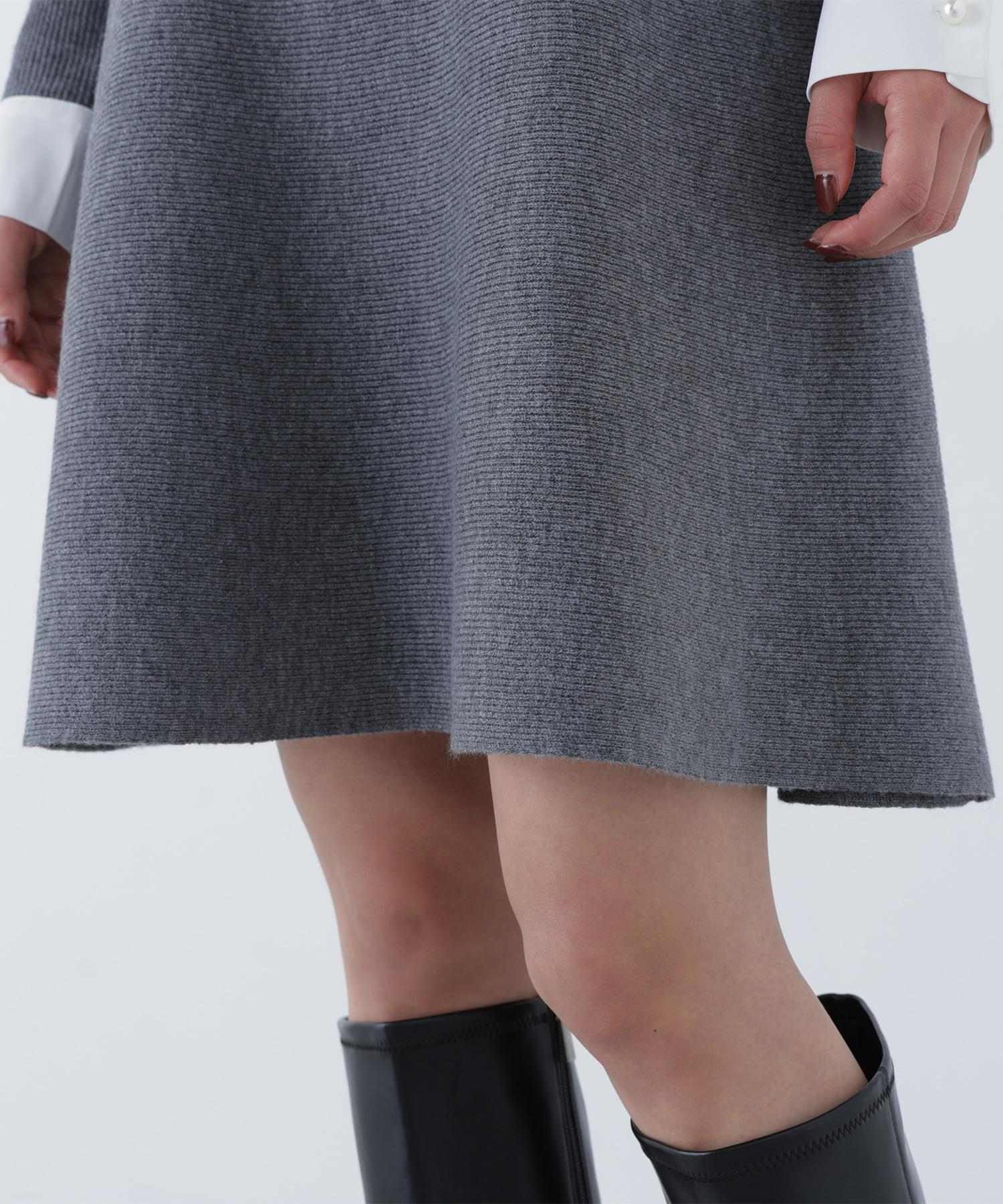 シャツカラーミニニットワンピース ウォームグレー