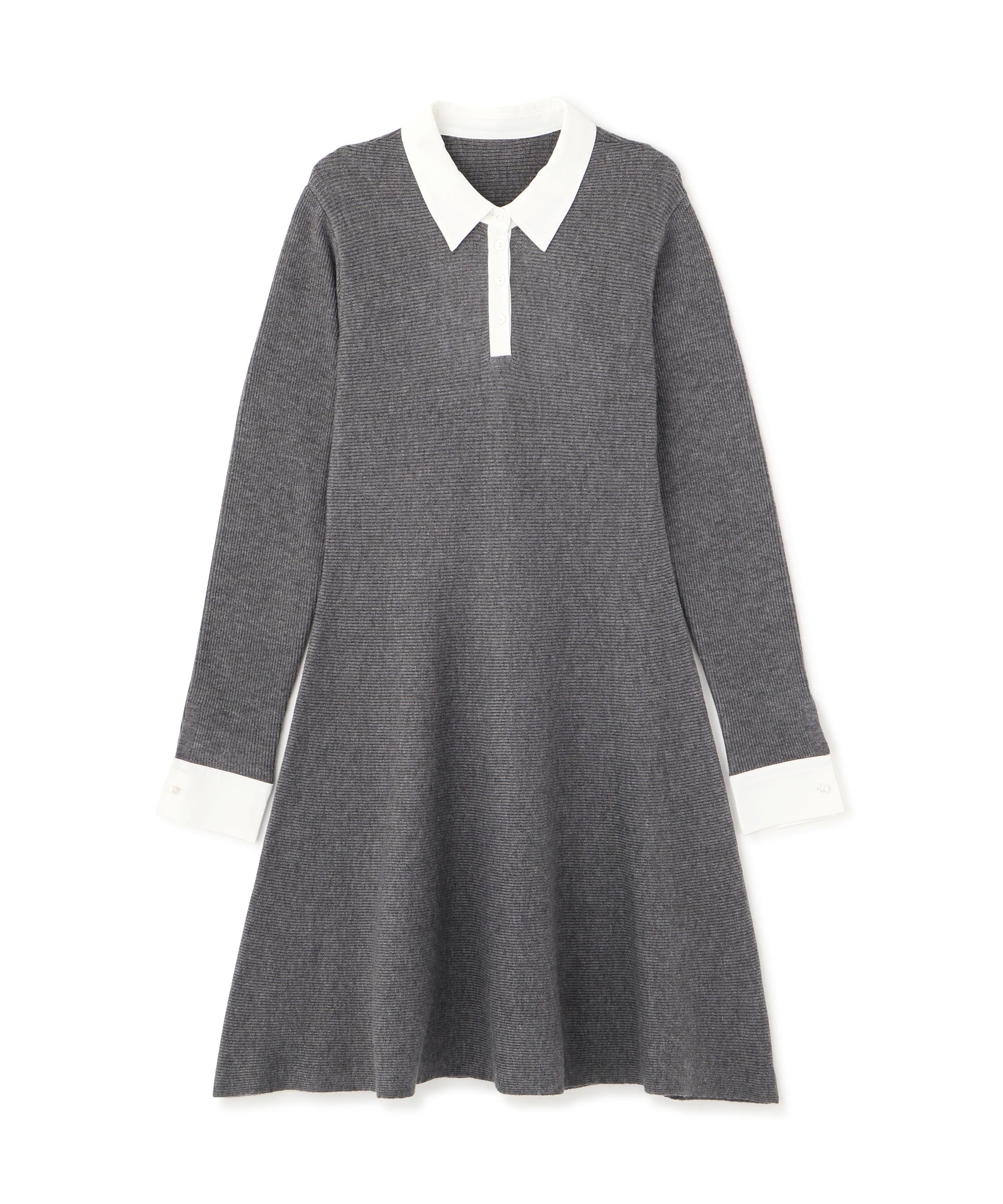 シャツカラーミニニットワンピース ウォームグレー