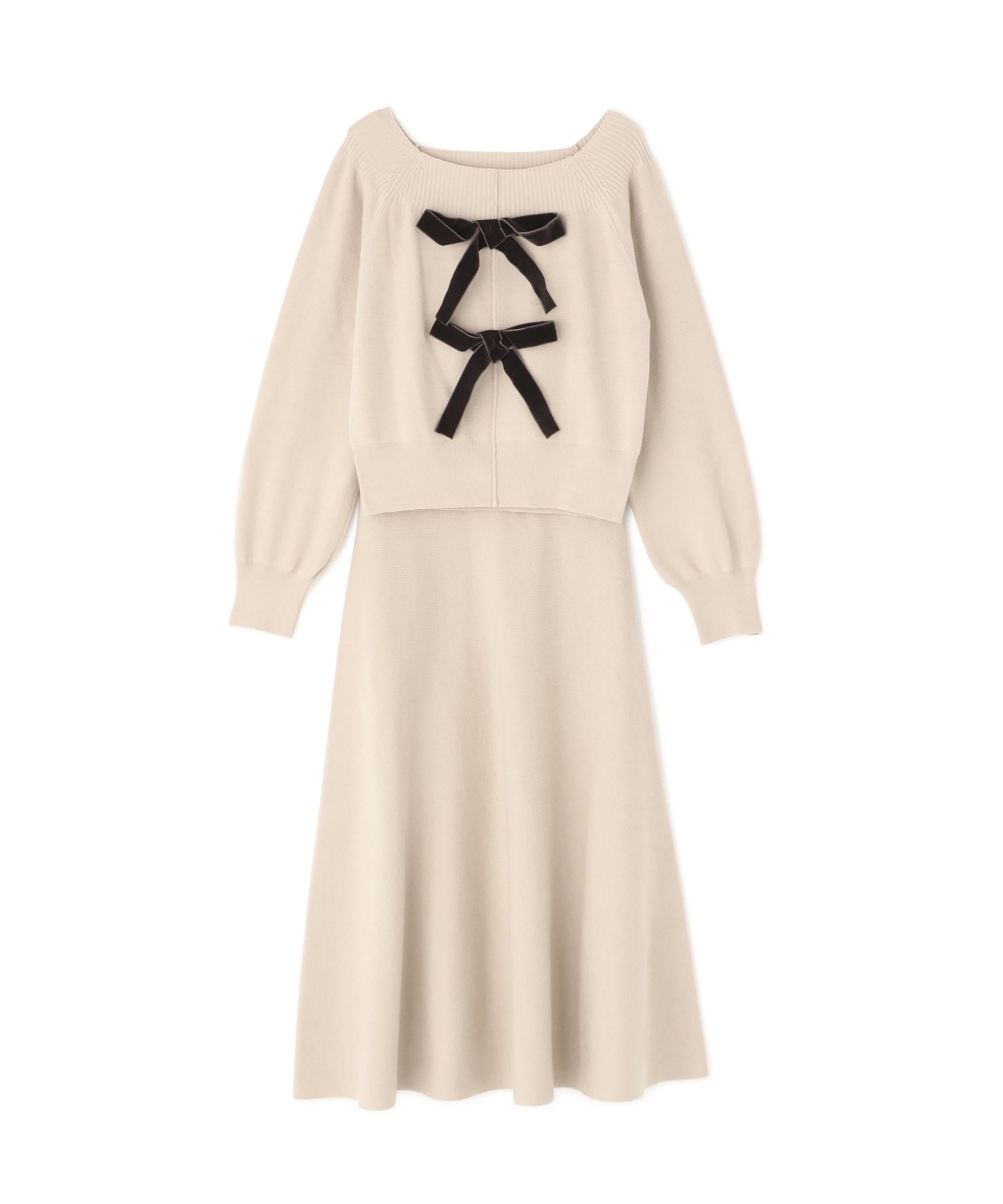 ベロアリボンニットセットアップ ベージュ