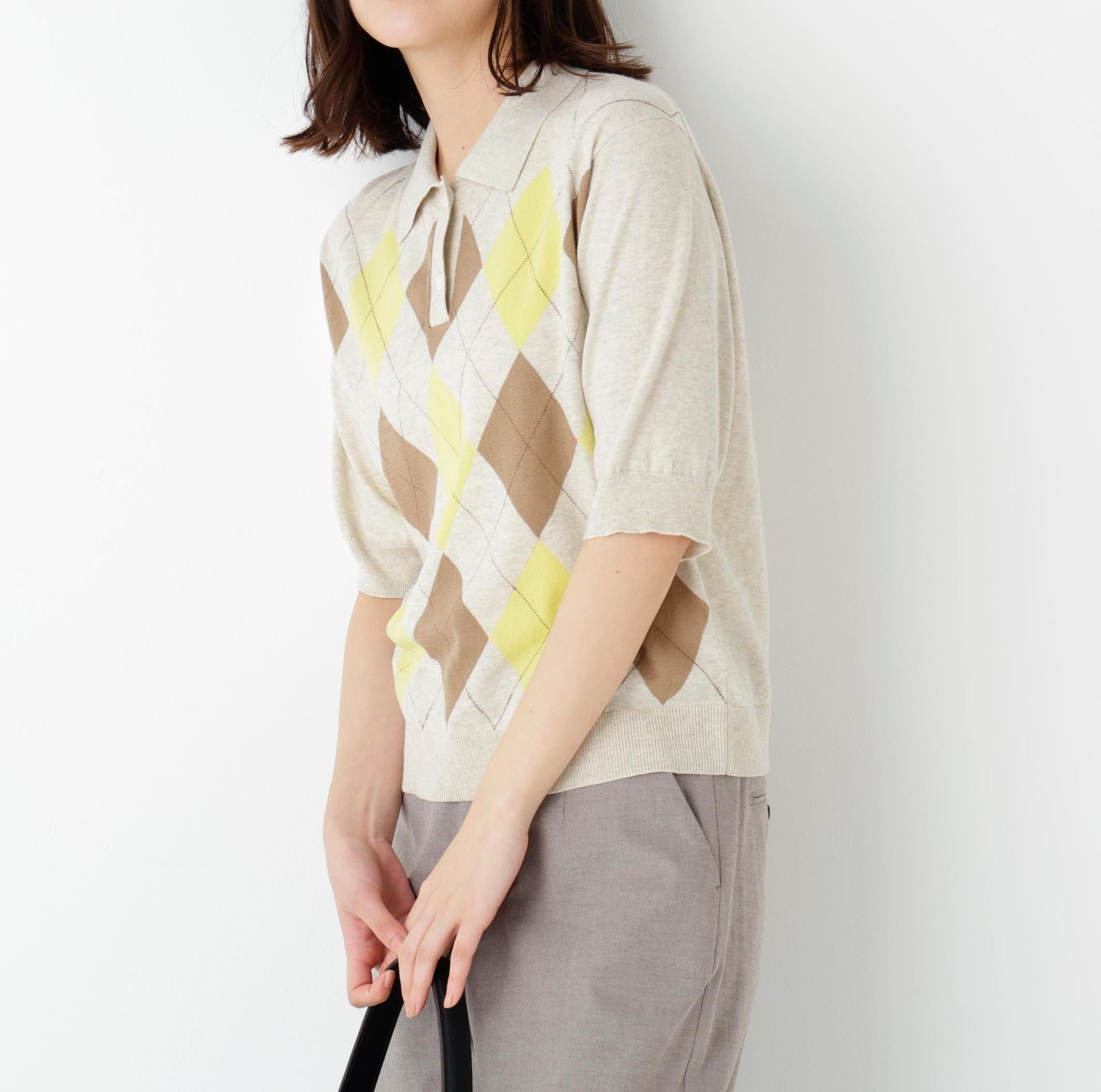 ◆アーガイル柄ポロニット エクリュ1