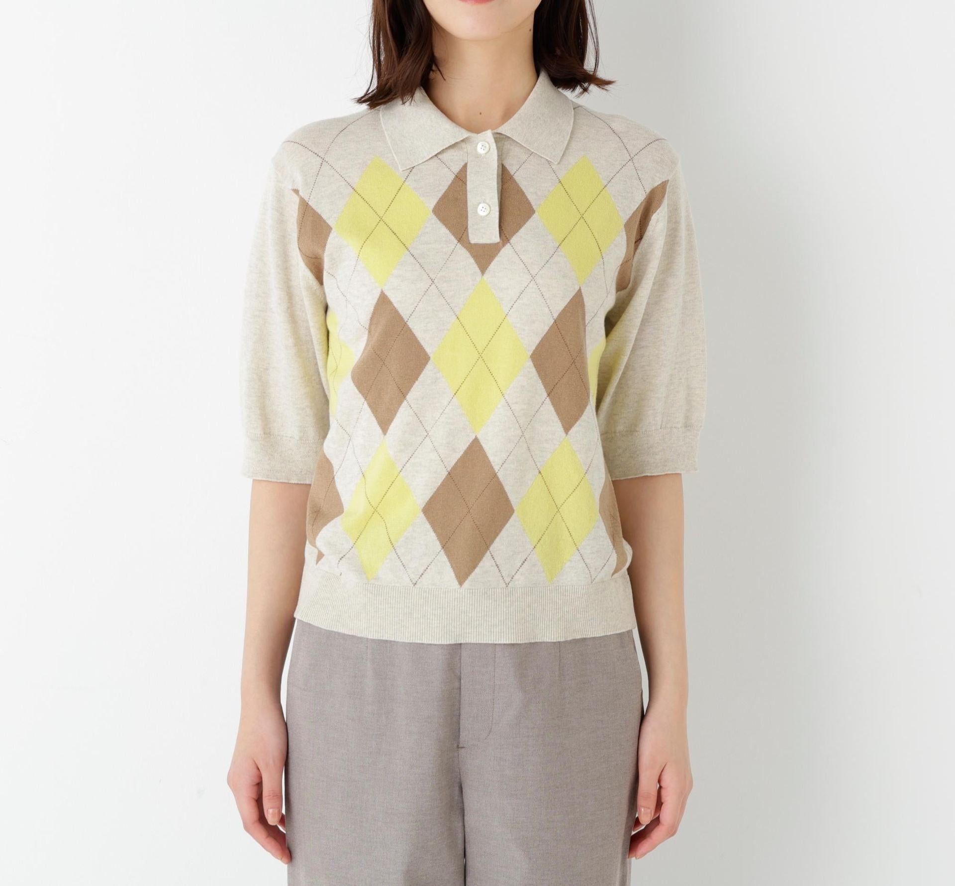 ◆アーガイル柄ポロニット エクリュ1