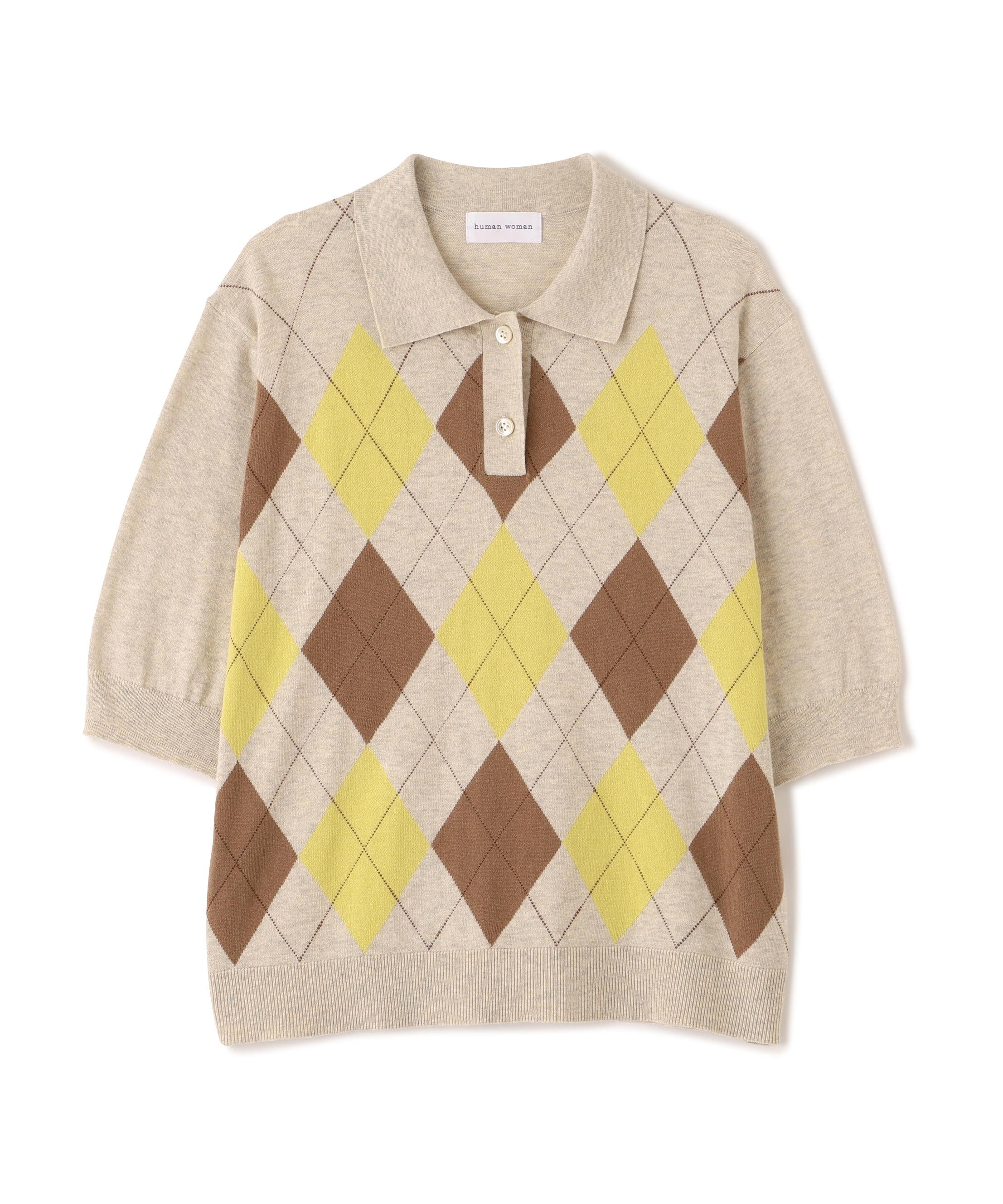 ◆アーガイル柄ポロニット エクリュ1