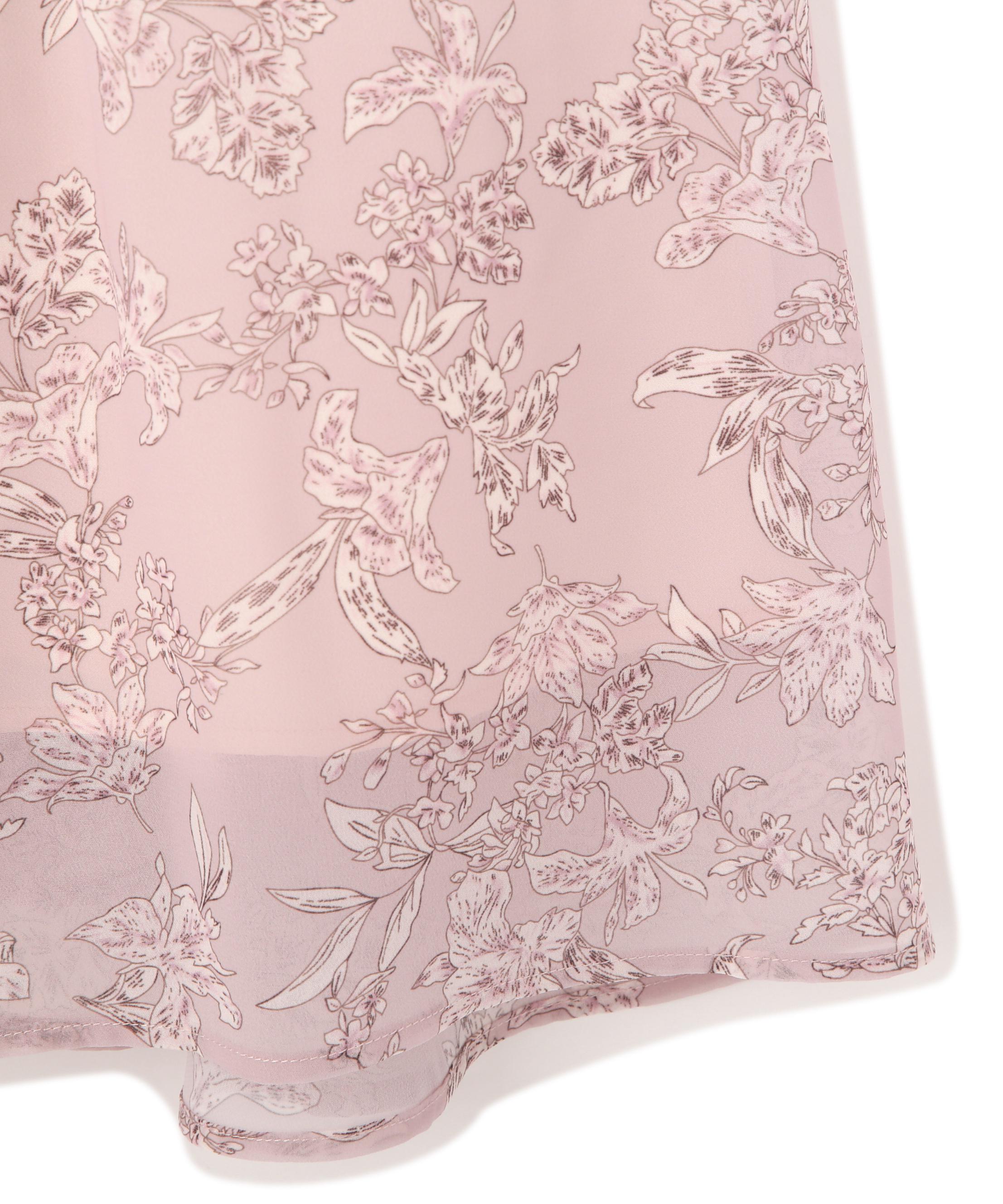 フラワープリントラッフルワンピース ピンク1