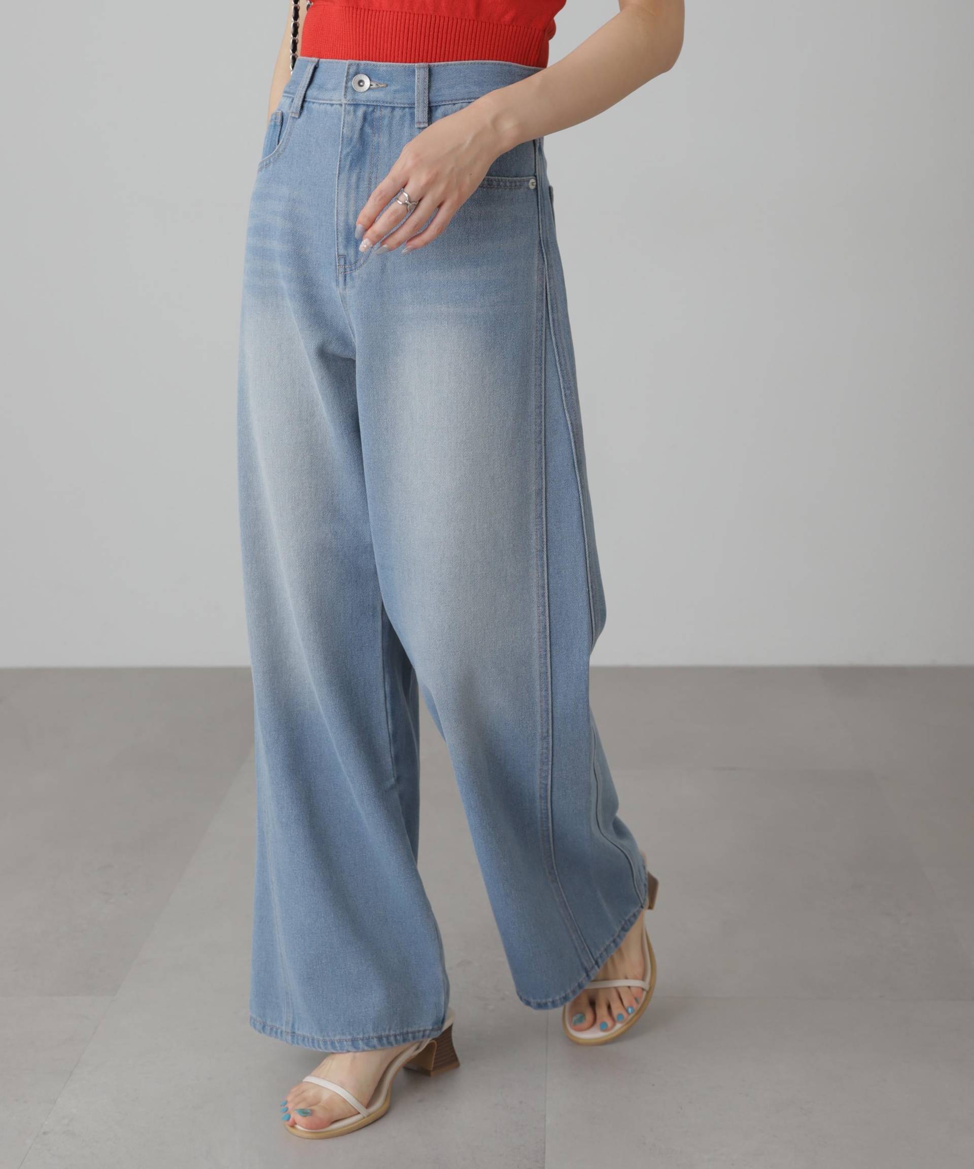 サイドパネルヴィンテージライクワイドデニム ライトインディゴ2