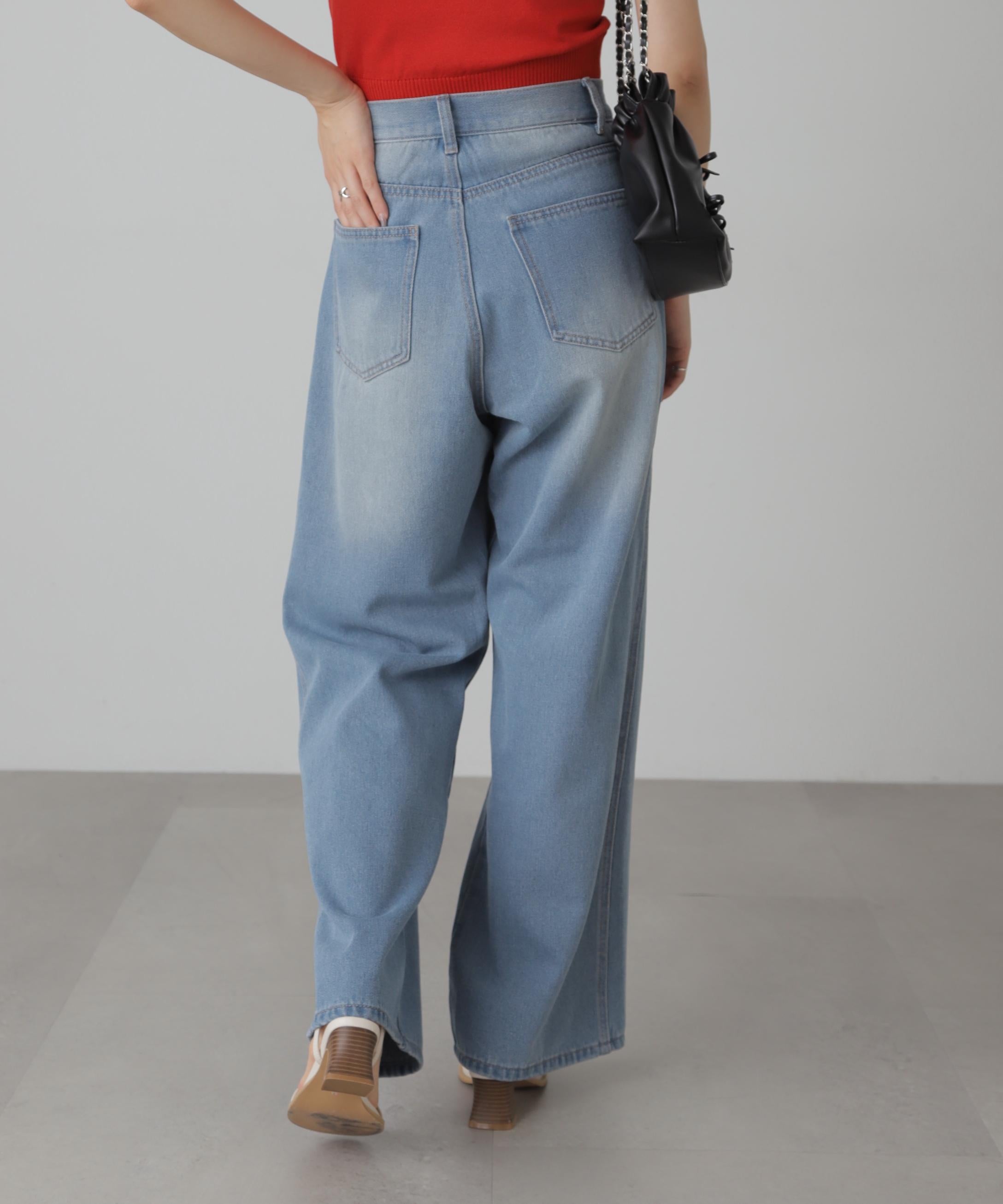 サイドパネルヴィンテージライクワイドデニム ライトインディゴ2