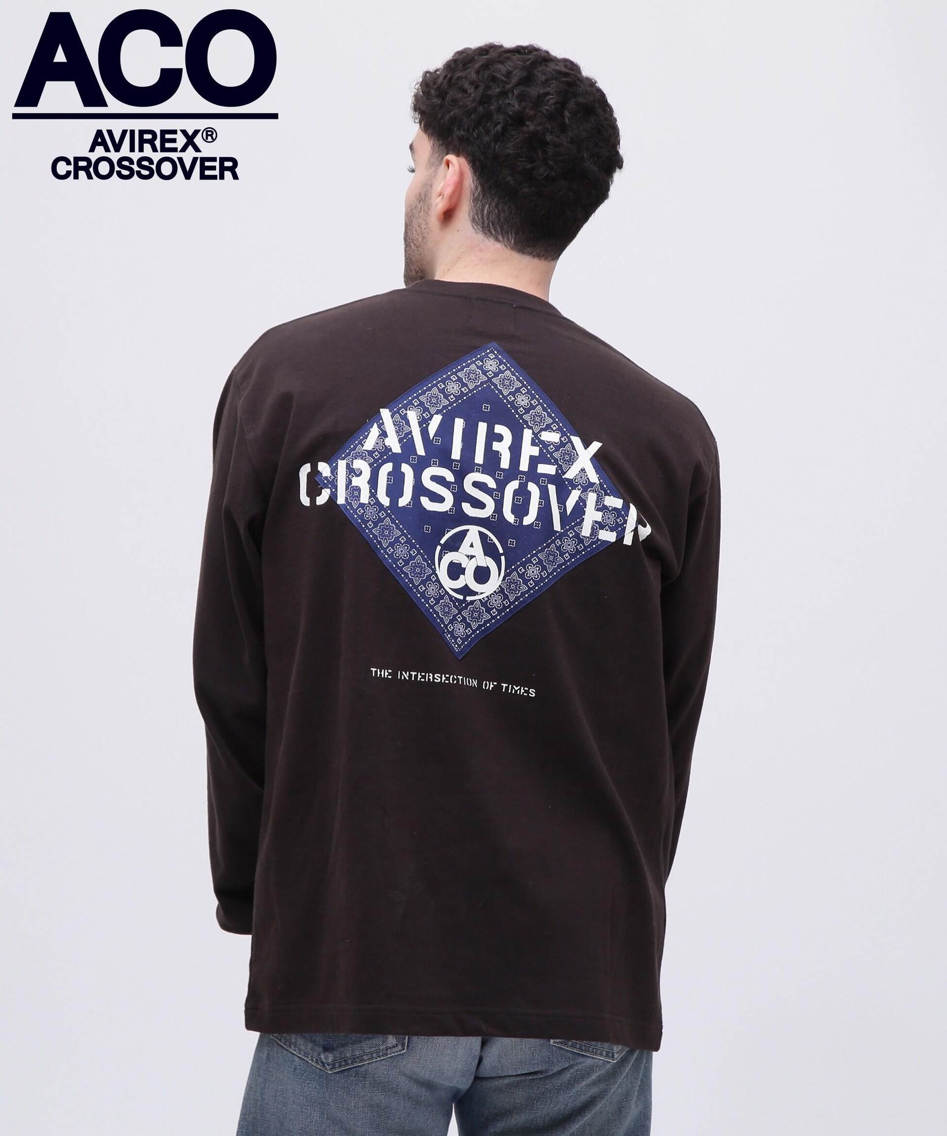 《C>OSSOVE>》RANDANA PATCH LONGSLEEVE T-SHI>T / バンダナ パッチ 長袖Tシャツ / AVI>EX ブラック