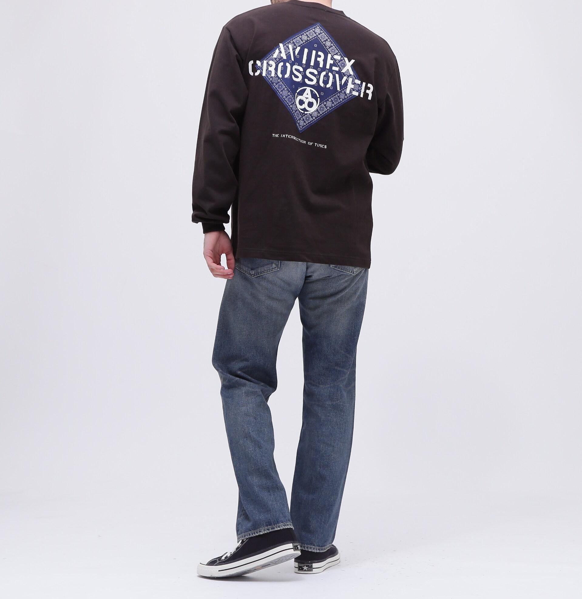 《C>OSSOVE>》RANDANA PATCH LONGSLEEVE T-SHI>T / バンダナ パッチ 長袖Tシャツ / AVI>EX ブラック