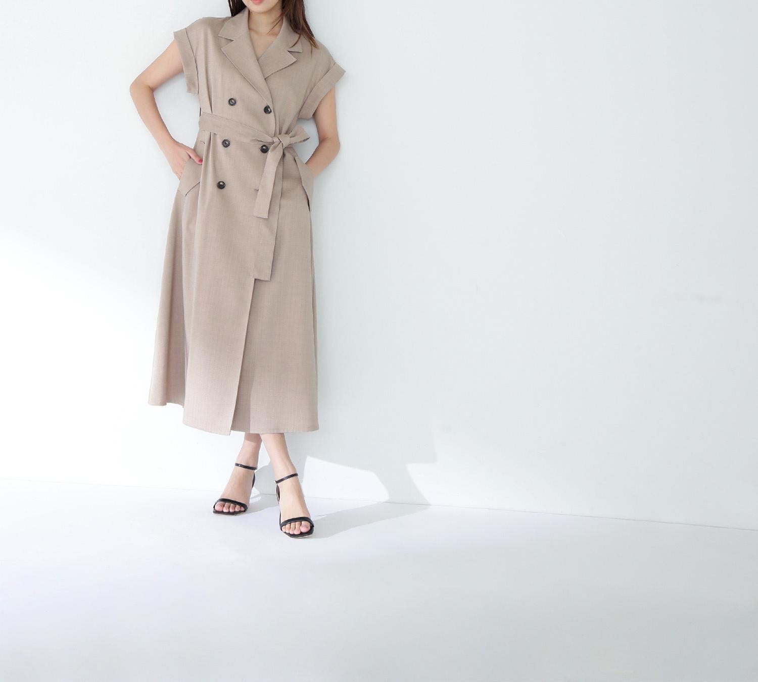 ベルテッドトレンチワンピース ベージュ