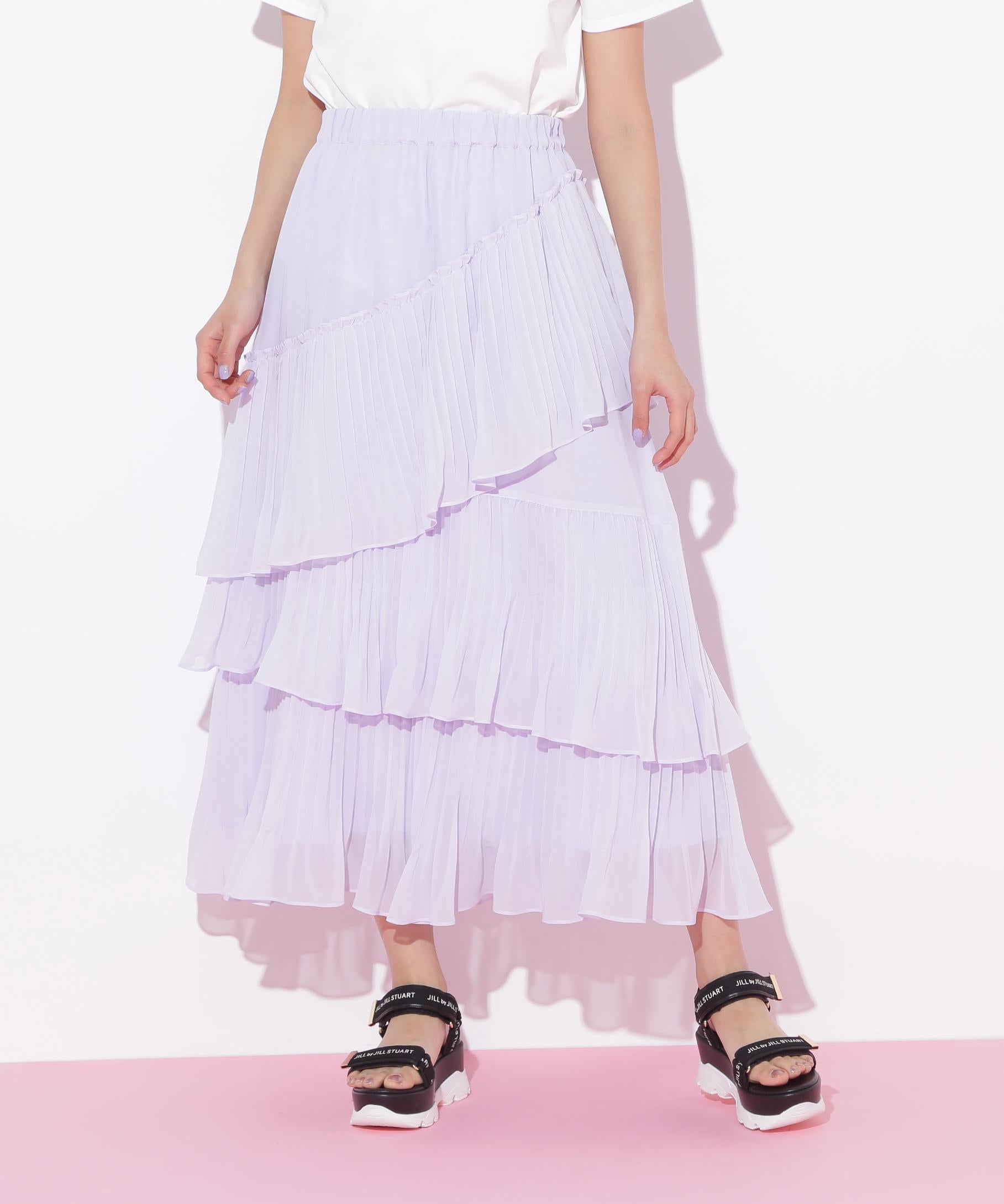 アシメプリーツティアードスカート ラベンダー