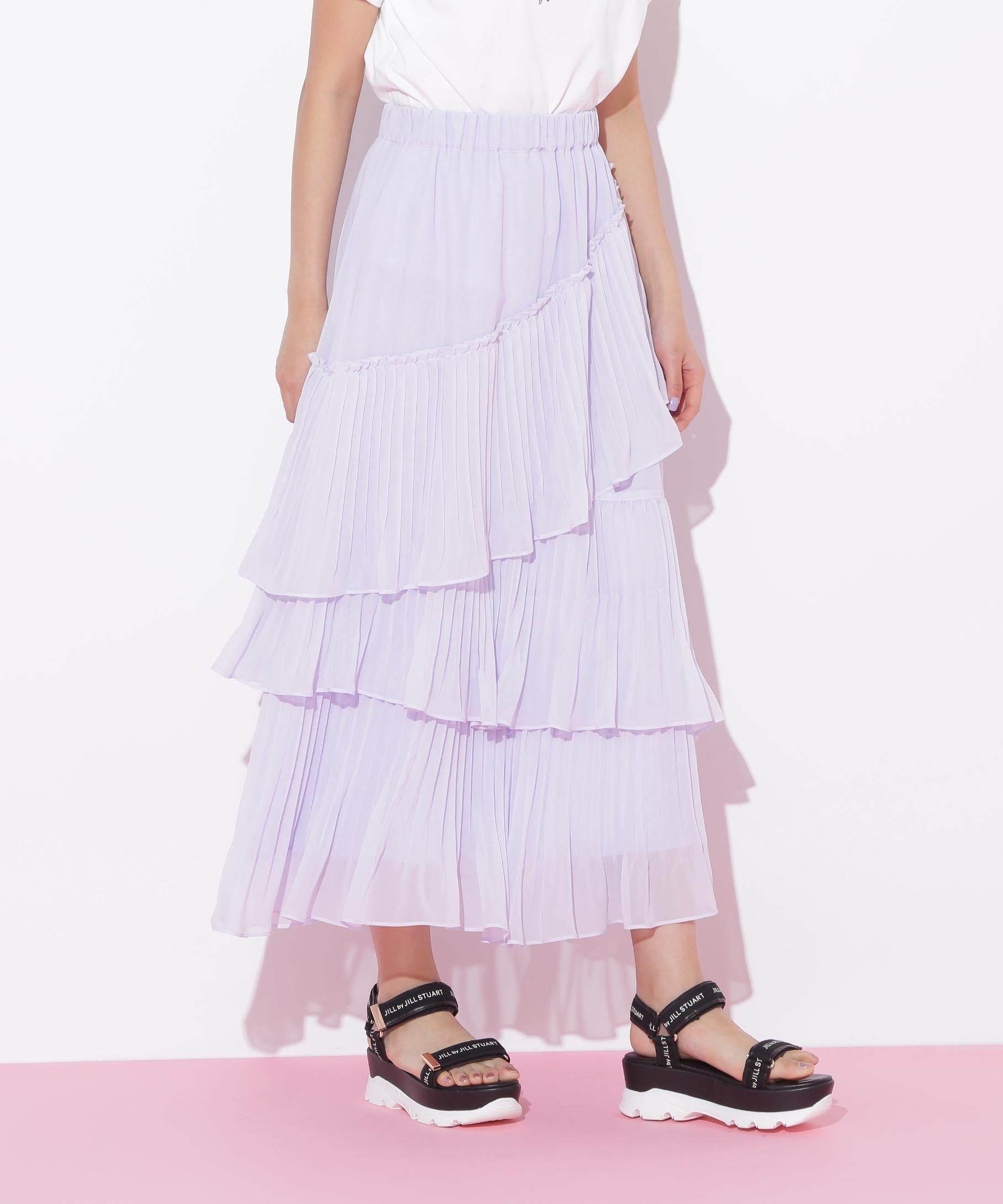 アシメプリーツティアードスカート ラベンダー