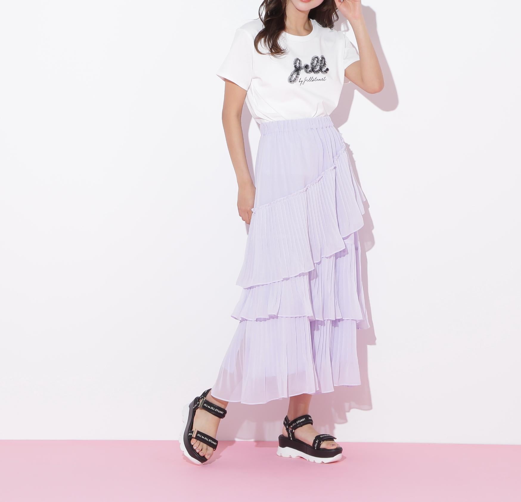 アシメプリーツティアードスカート ラベンダー