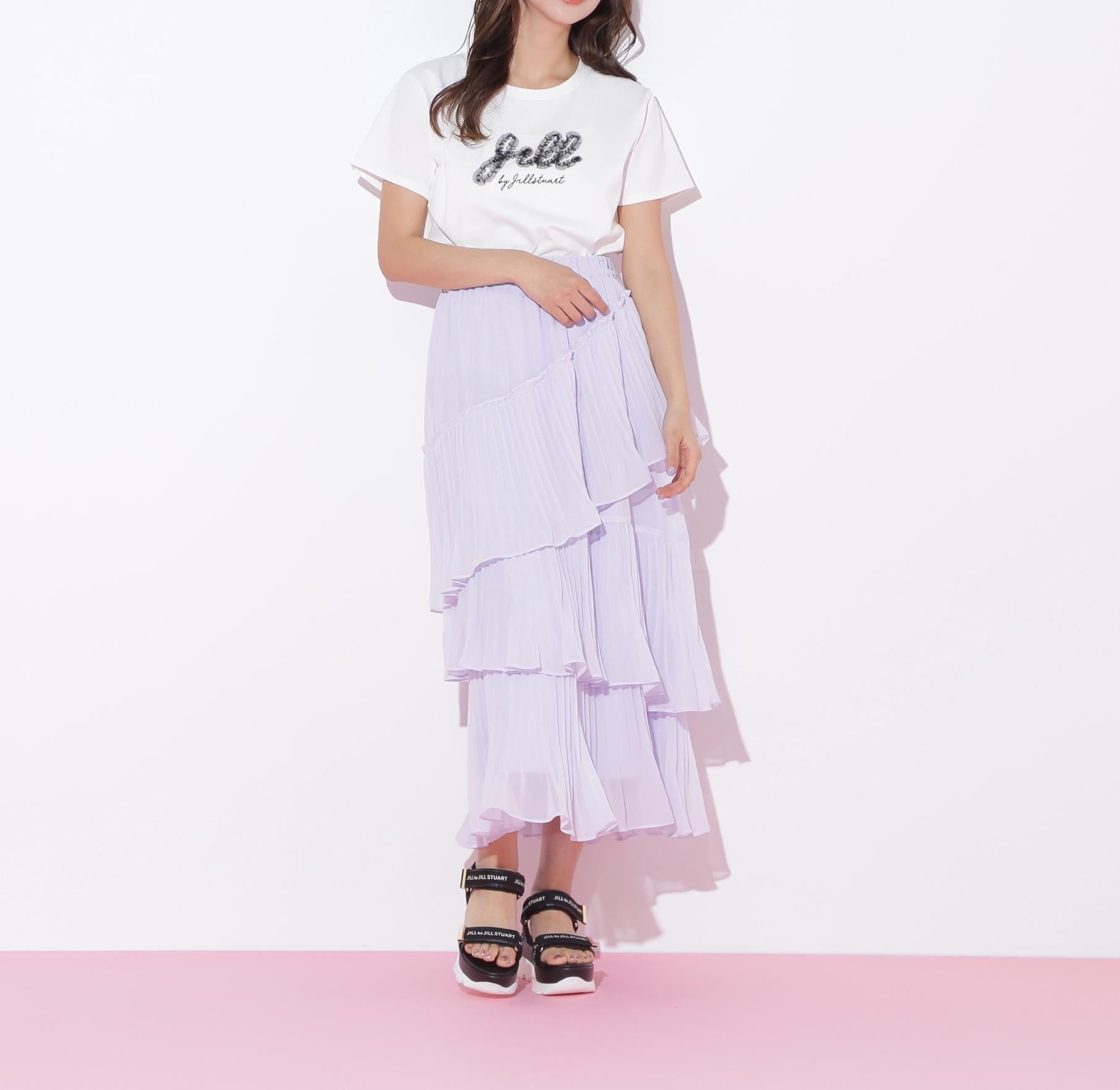 アシメプリーツティアードスカート ラベンダー