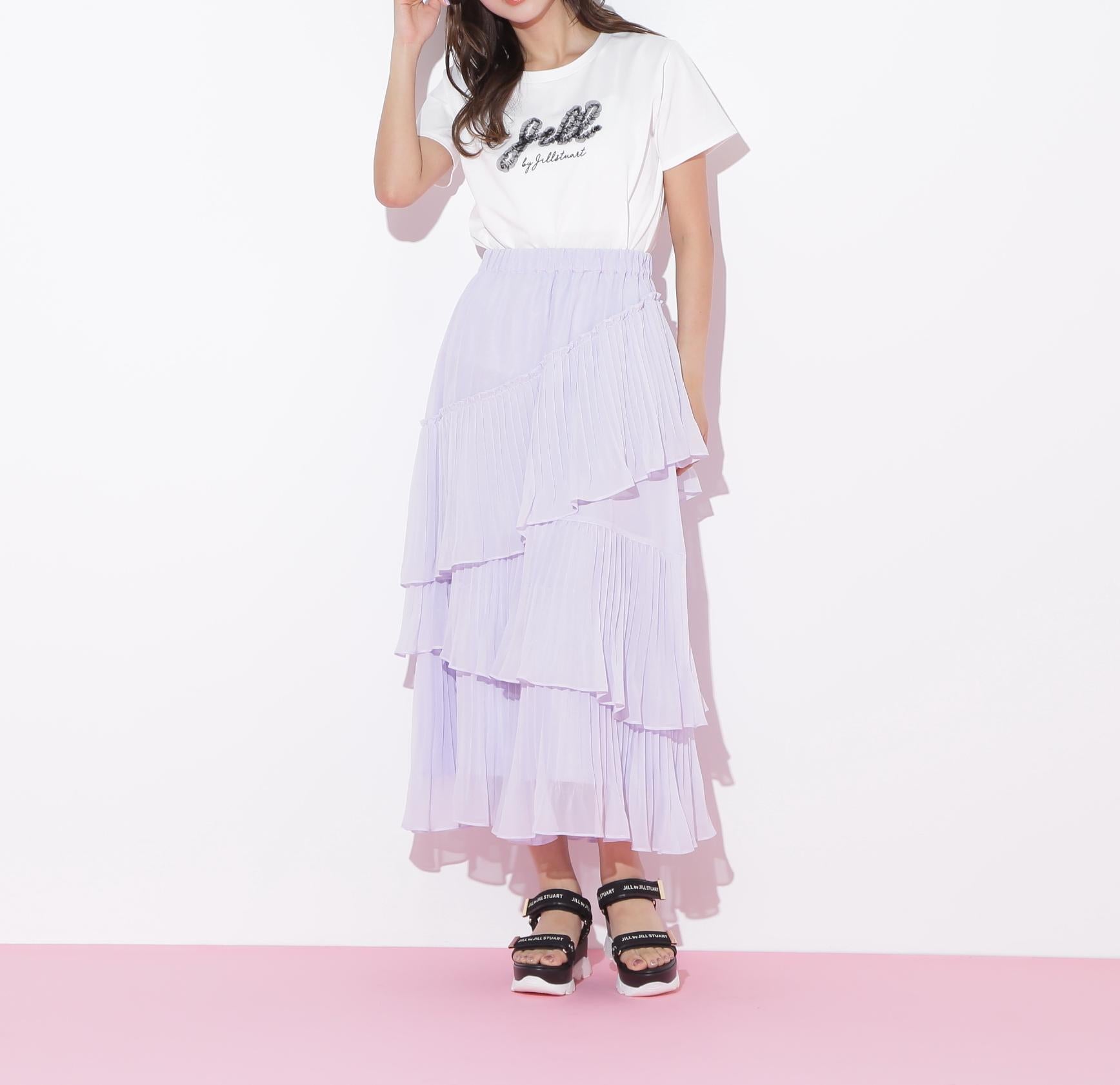 アシメプリーツティアードスカート ラベンダー