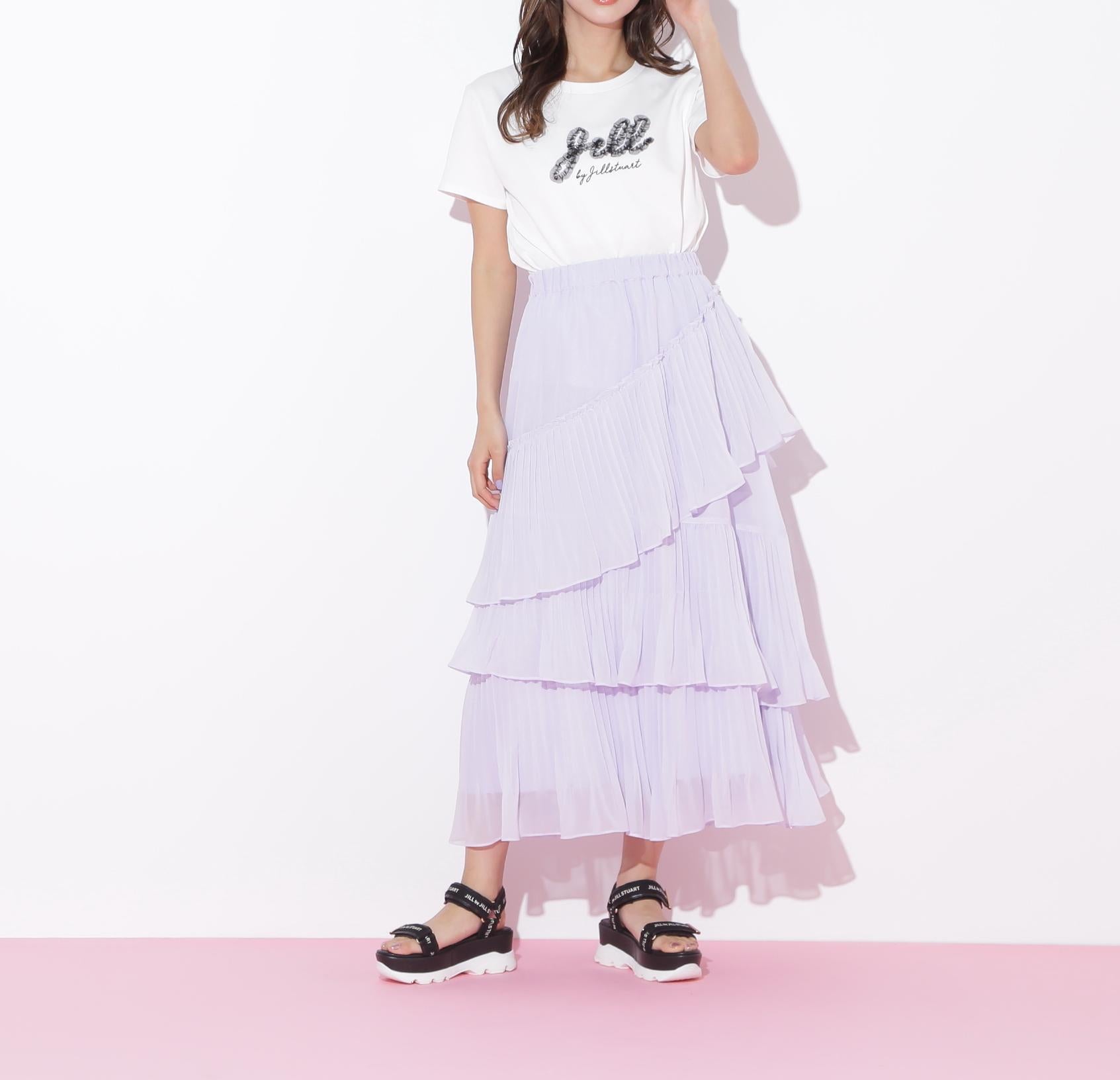 アシメプリーツティアードスカート ラベンダー