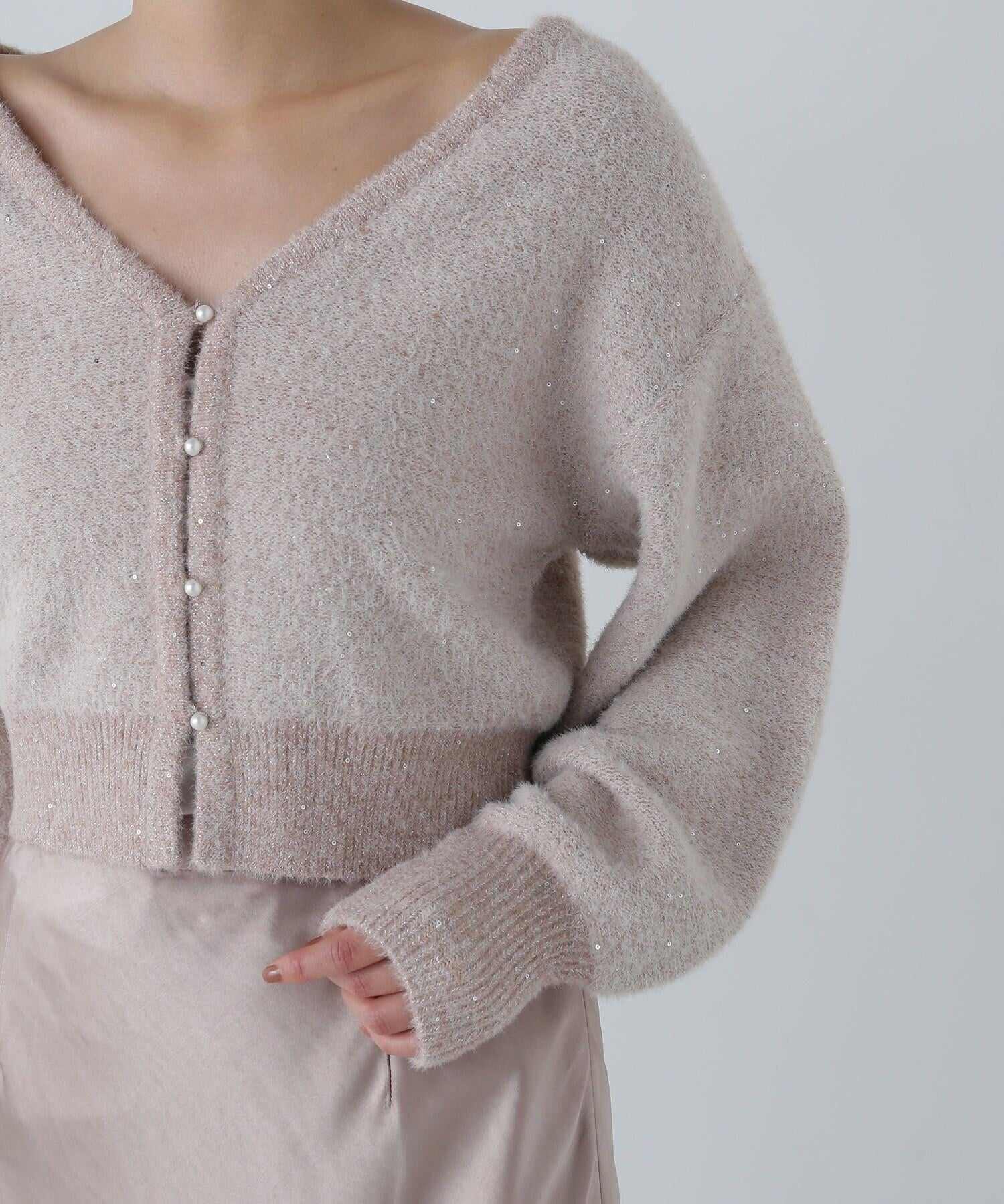 スパンコールショートカーディガン 24AW ベージュ