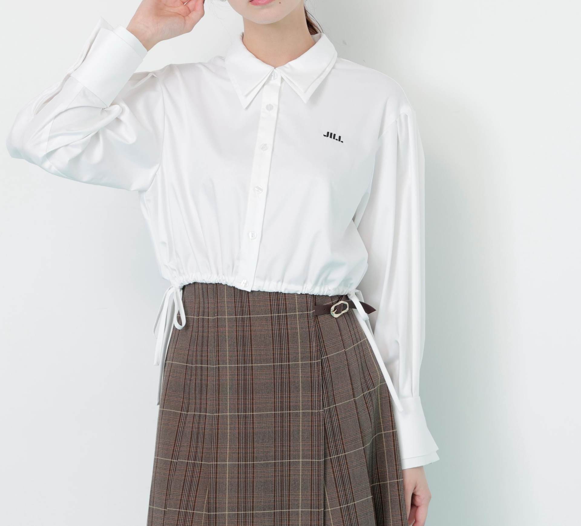 サイドリボンダブルカラーシャツ ホワイト