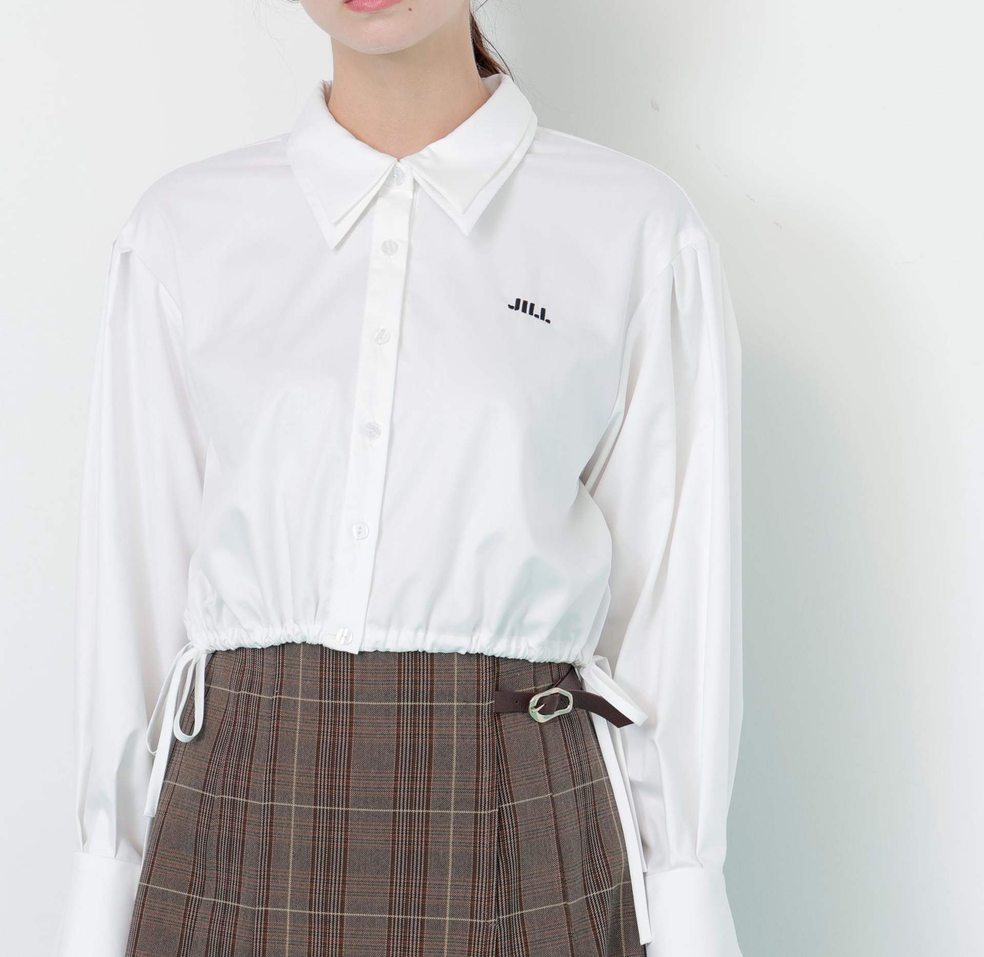 サイドリボンダブルカラーシャツ ホワイト