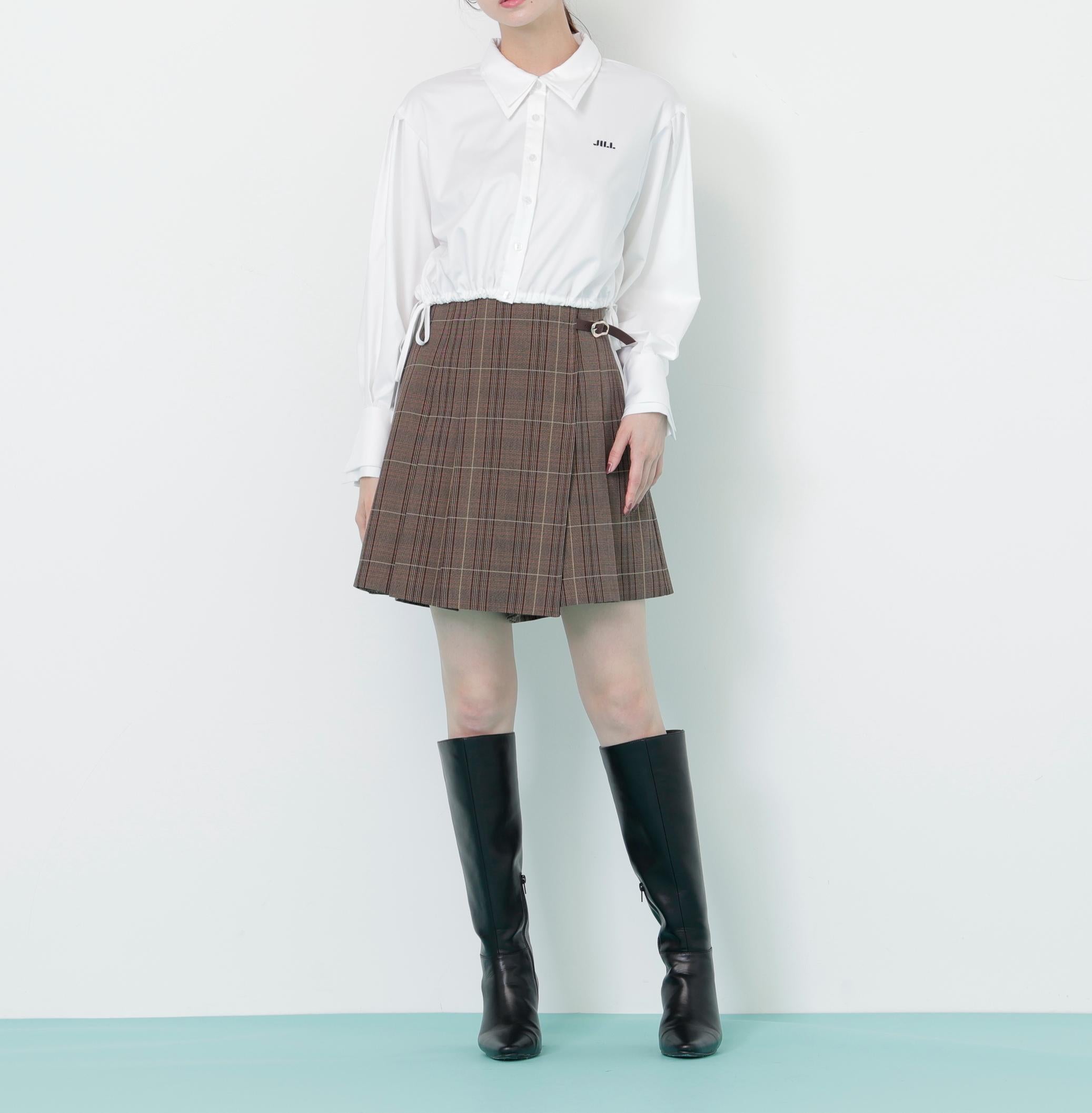 サイドリボンダブルカラーシャツ ホワイト