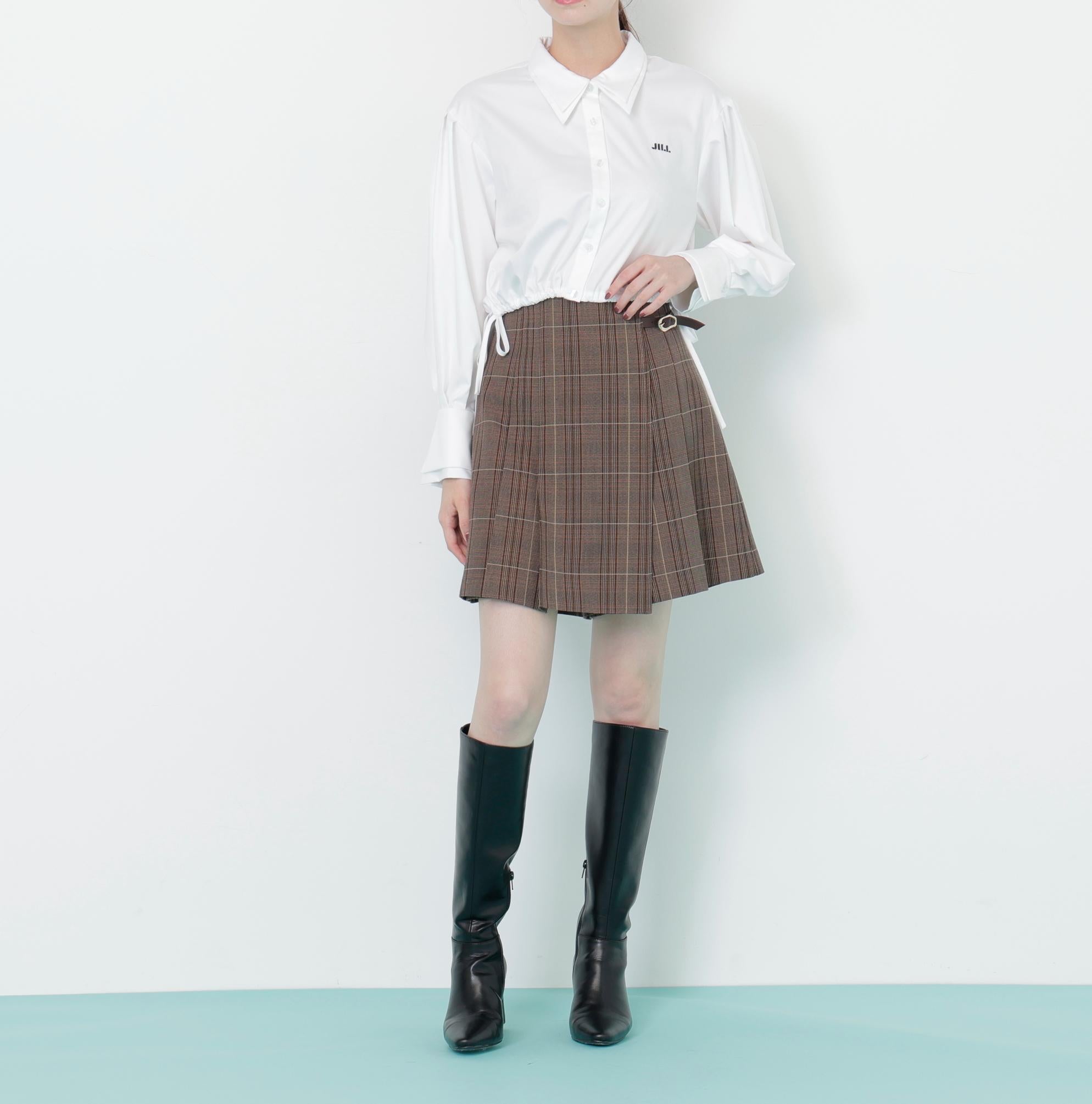 サイドリボンダブルカラーシャツ ホワイト