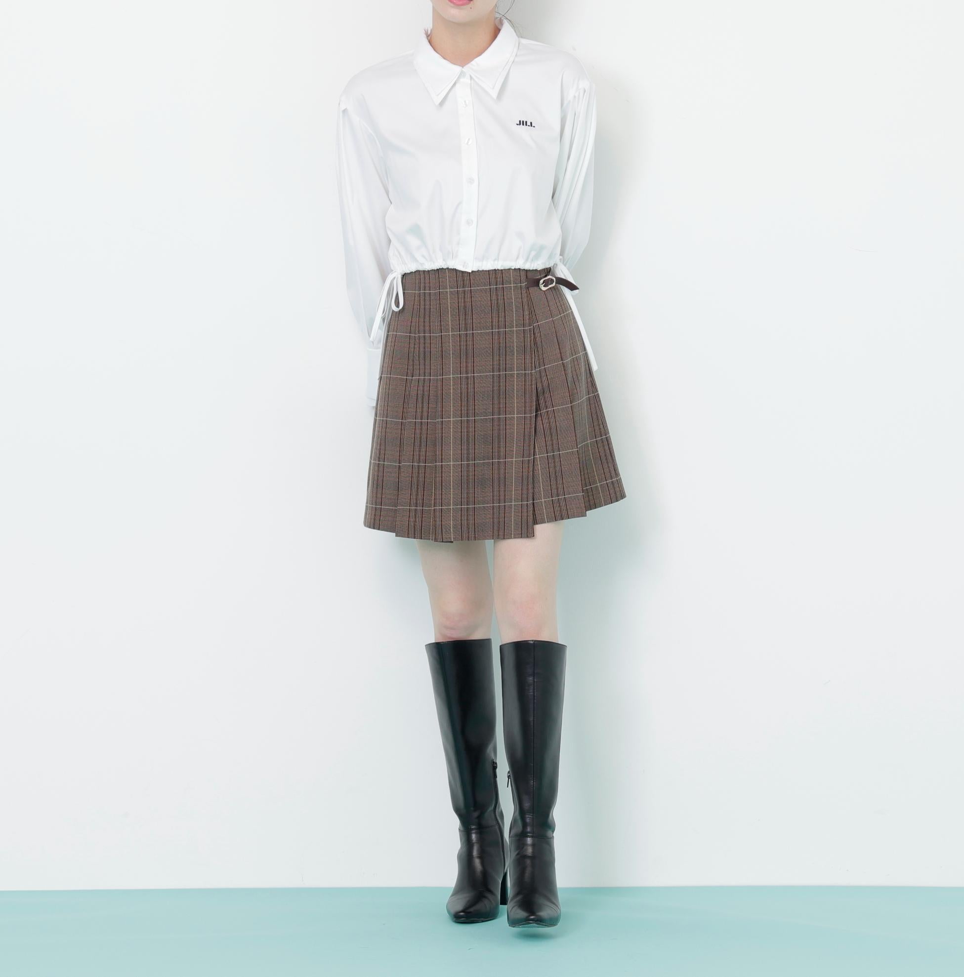 サイドリボンダブルカラーシャツ ホワイト