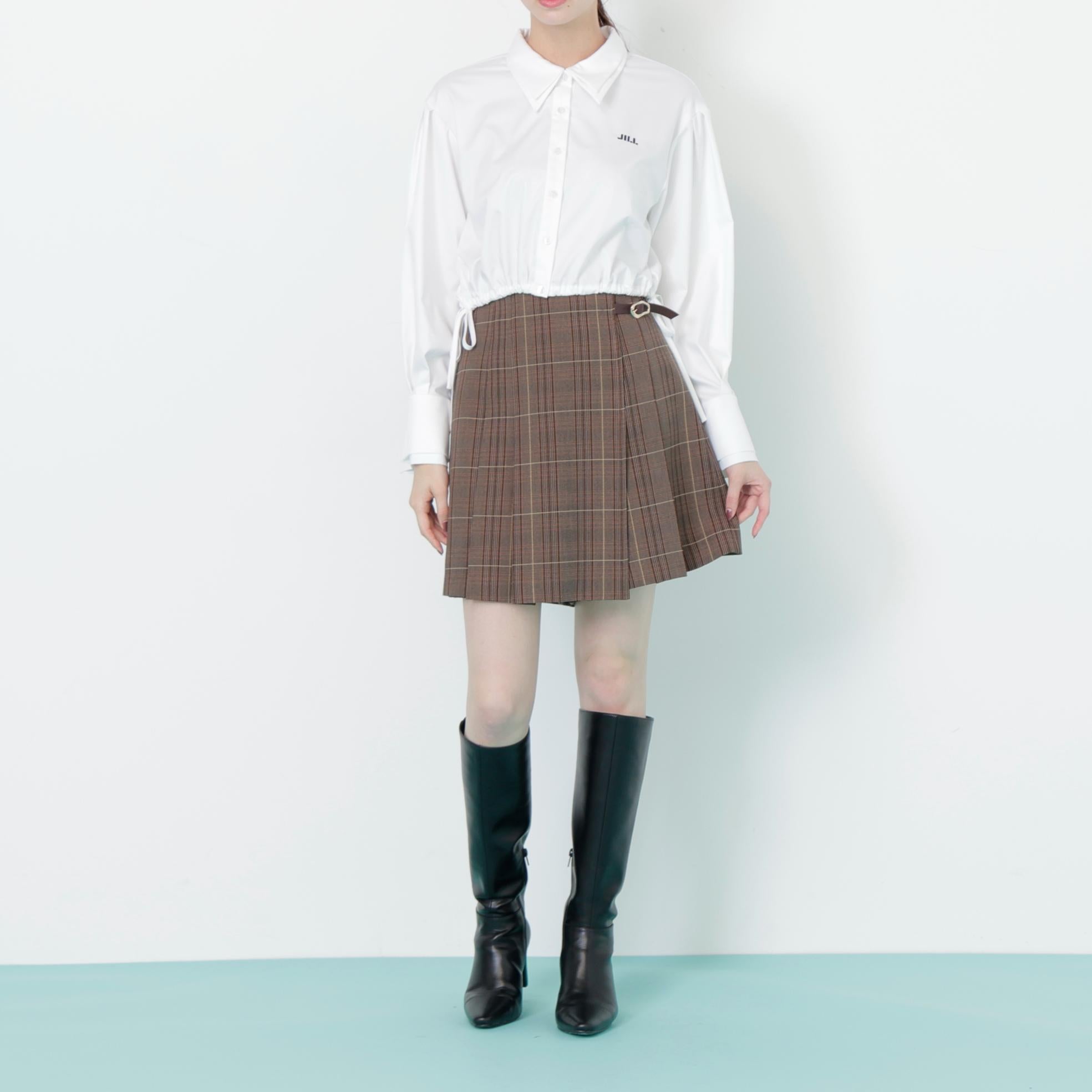 サイドリボンダブルカラーシャツ ホワイト