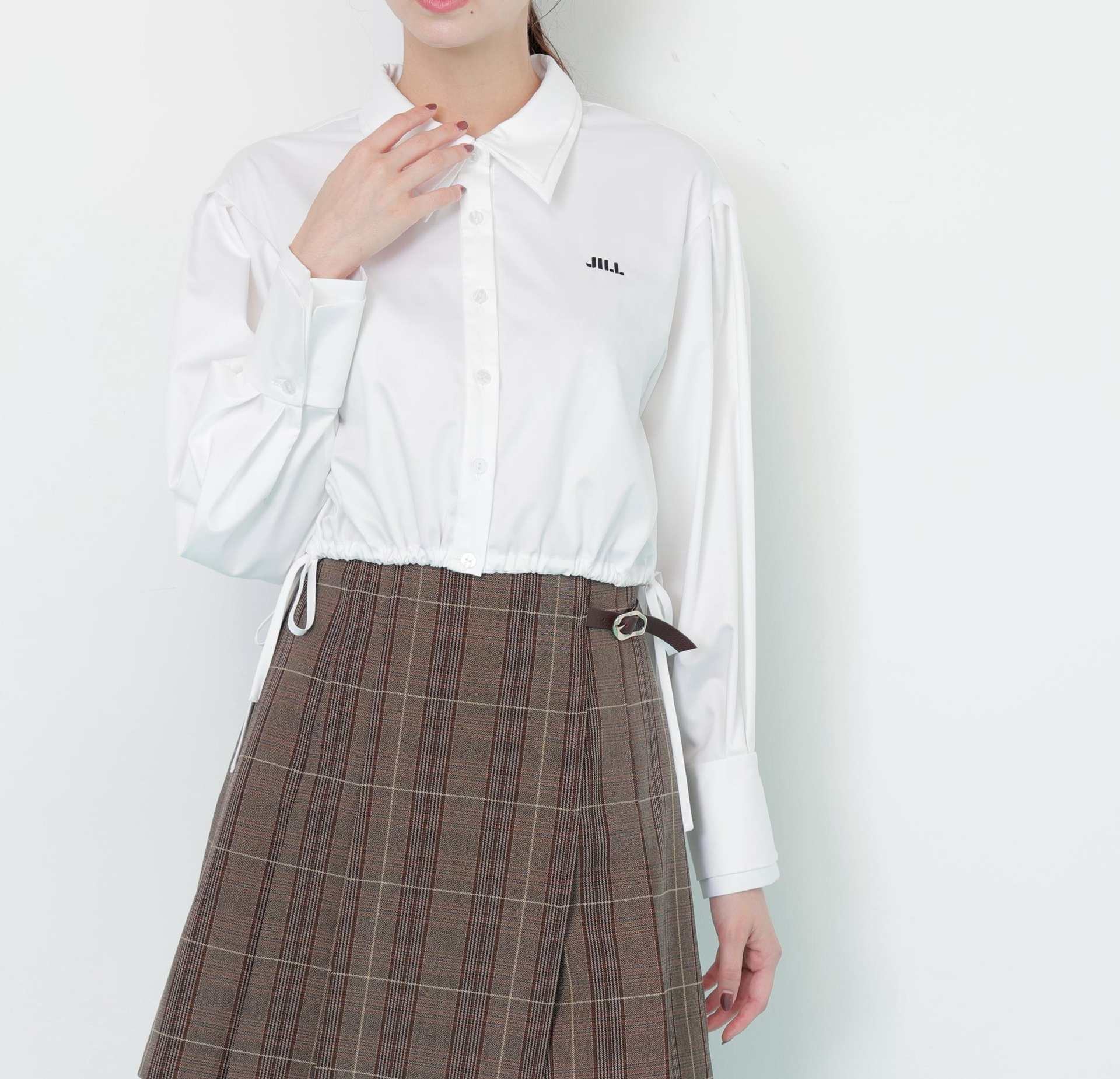 サイドリボンダブルカラーシャツ ホワイト