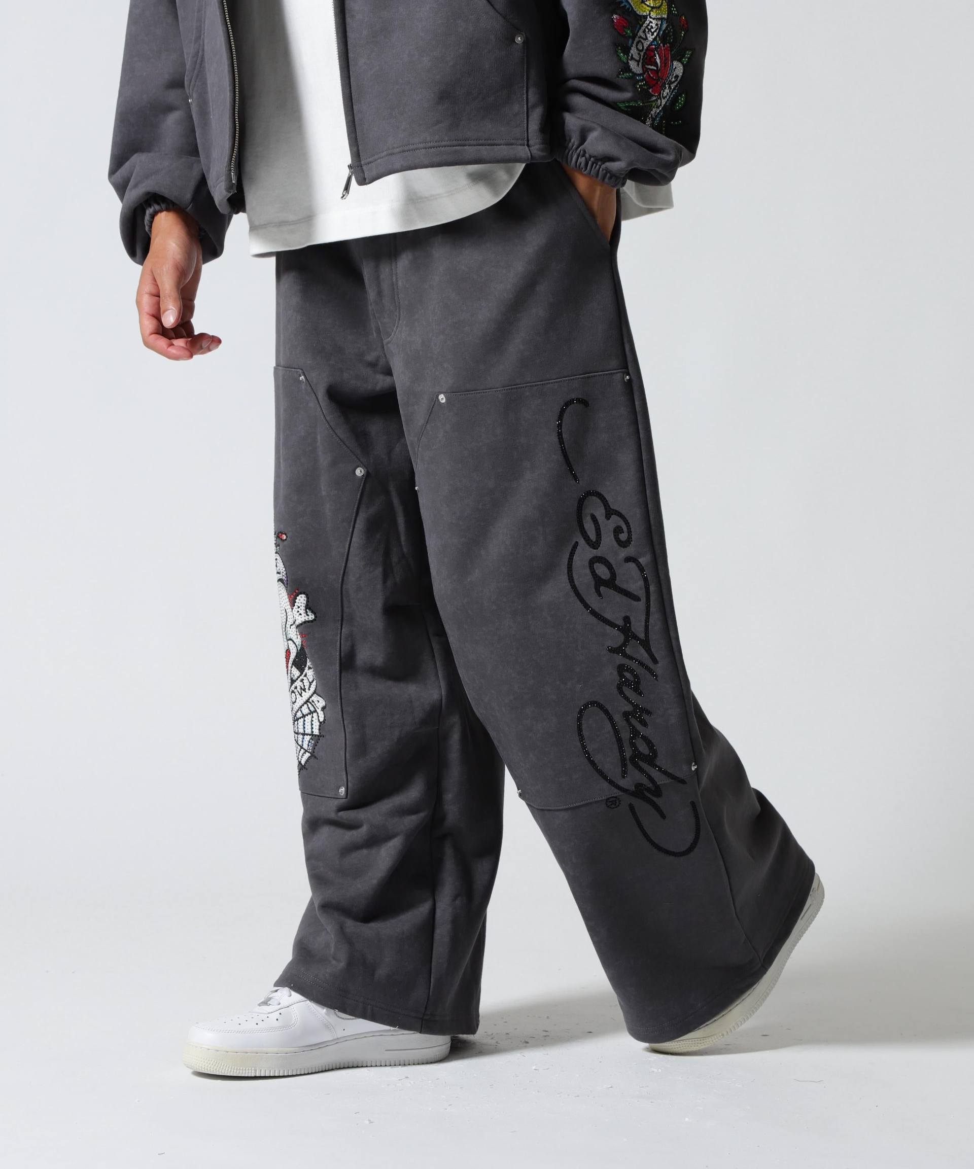FR(13)NDS × Ed Hardy/フレンズ × エド・ハーディ/コラボ ダブルニースウェットパンツ グレー