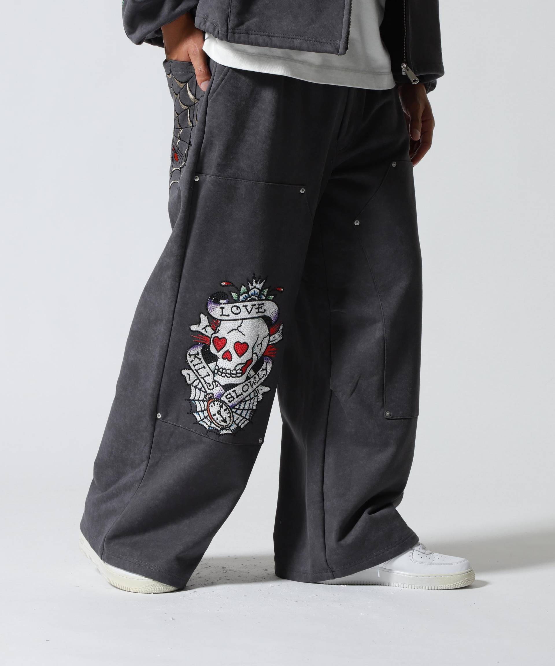 FR(13)NDS × Ed Hardy/フレンズ × エド・ハーディ/コラボ ダブルニースウェットパンツ グレー