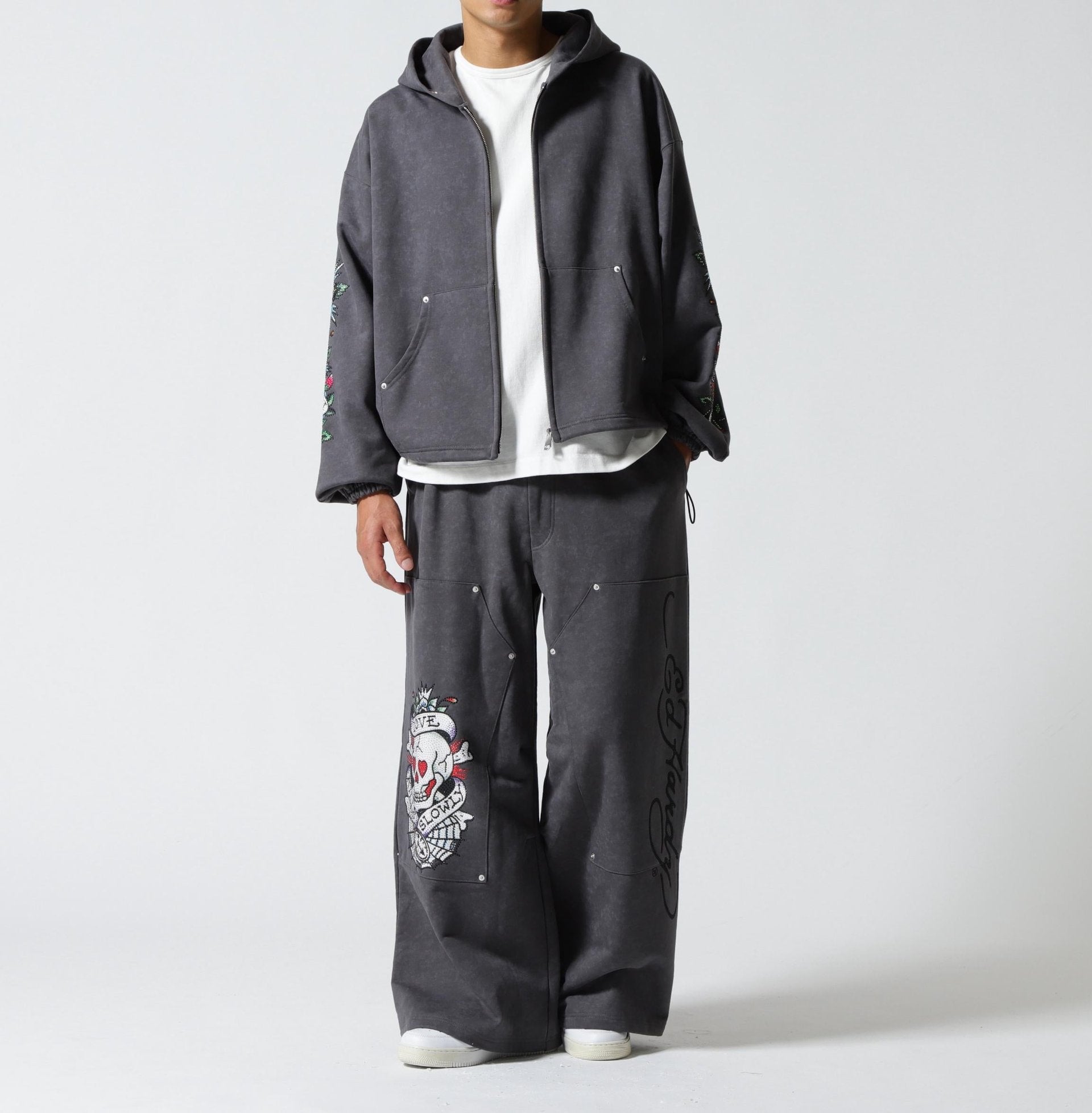 FR(13)NDS × Ed Hardy/フレンズ × エド・ハーディ/コラボ ダブルニースウェットパンツ グレー