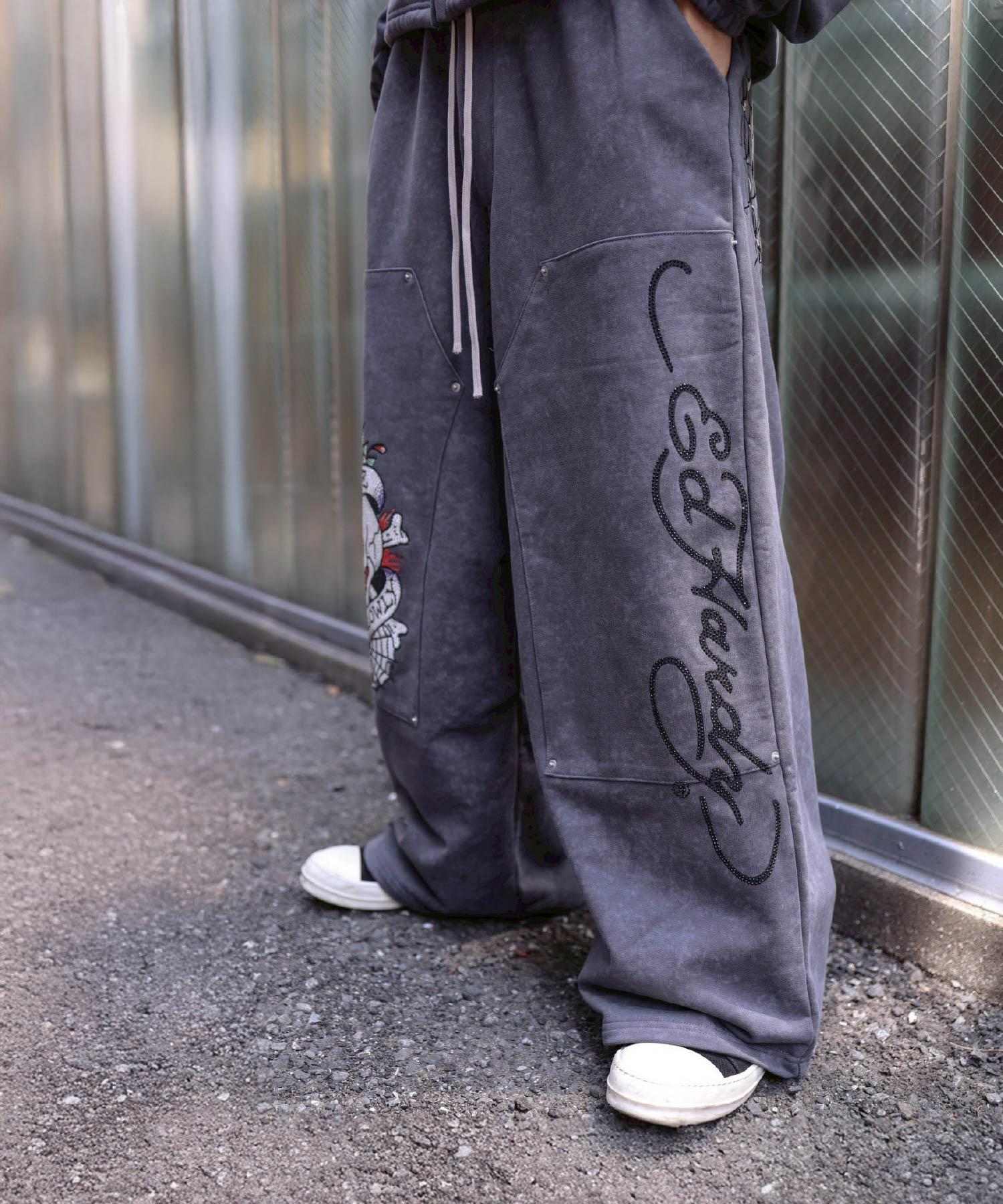 FR(13)NDS × Ed Hardy/フレンズ × エド・ハーディ/コラボ ダブルニースウェットパンツ グレー