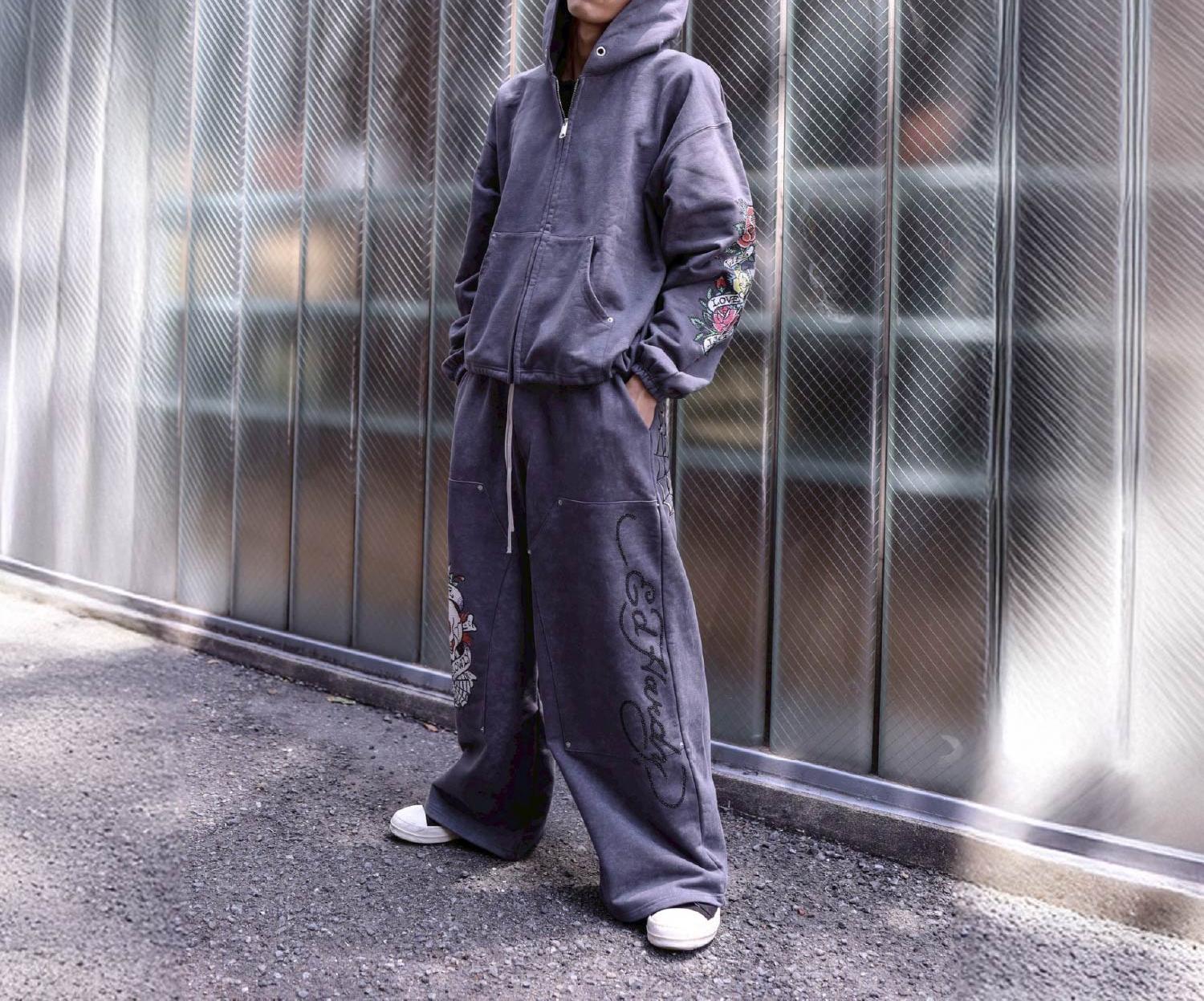 FR(13)NDS × Ed Hardy/フレンズ × エド・ハーディ/コラボ ダブルニースウェットパンツ グレー