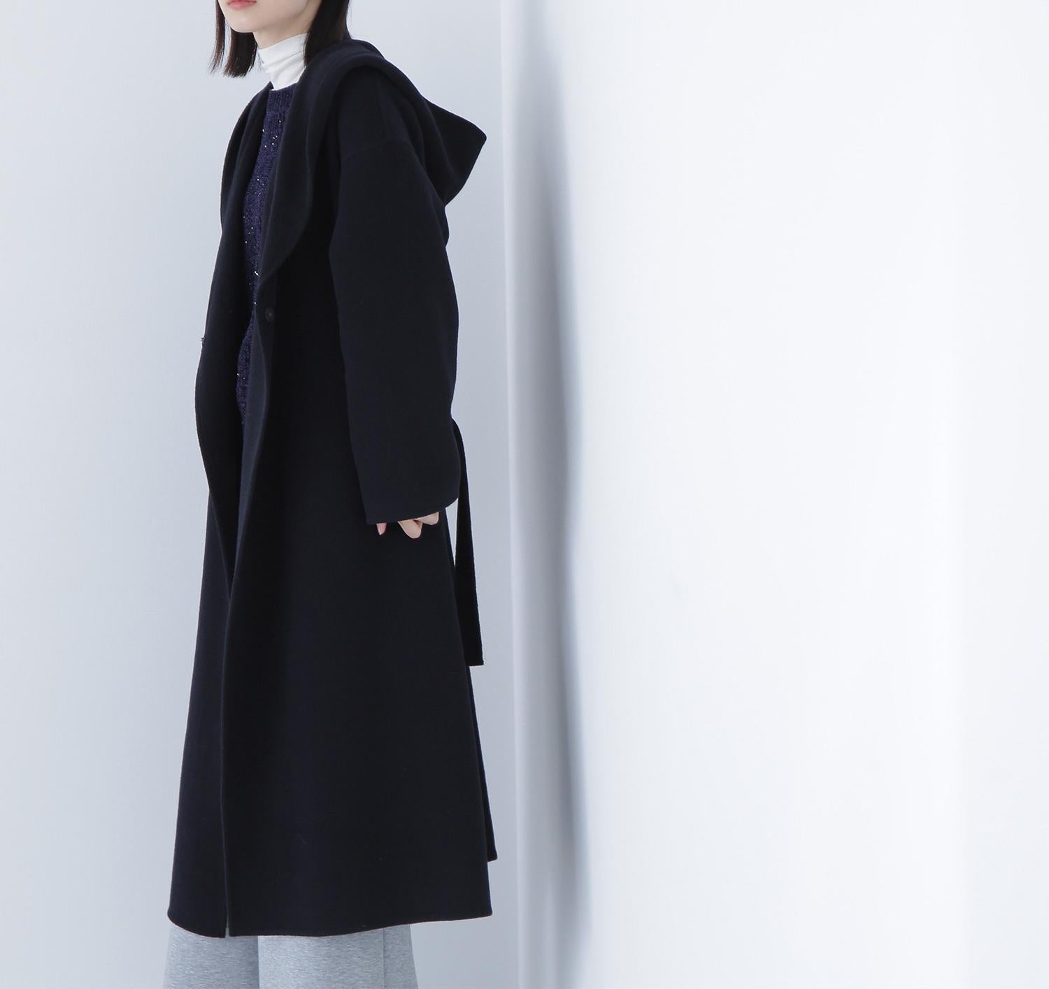 フーデッドロングコート ネイビー