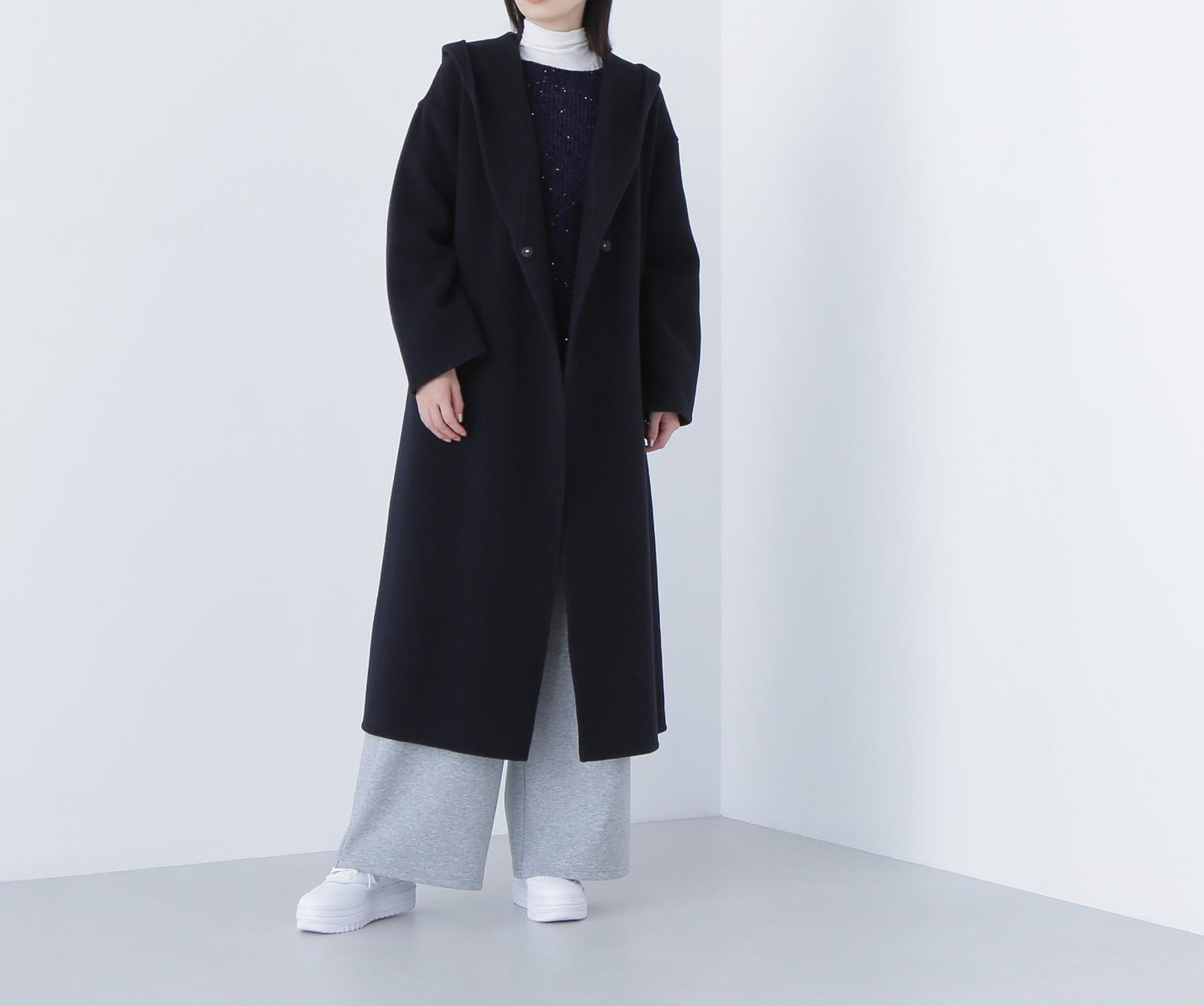 フーデッドロングコート ネイビー