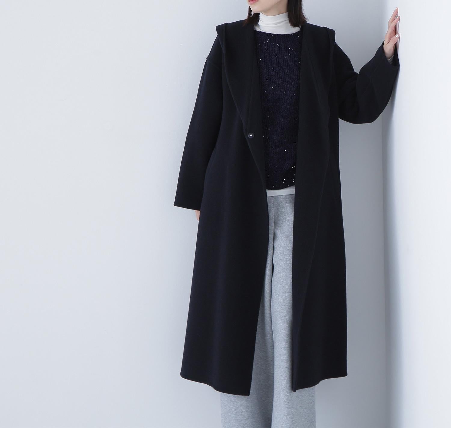 フーデッドロングコート ネイビー