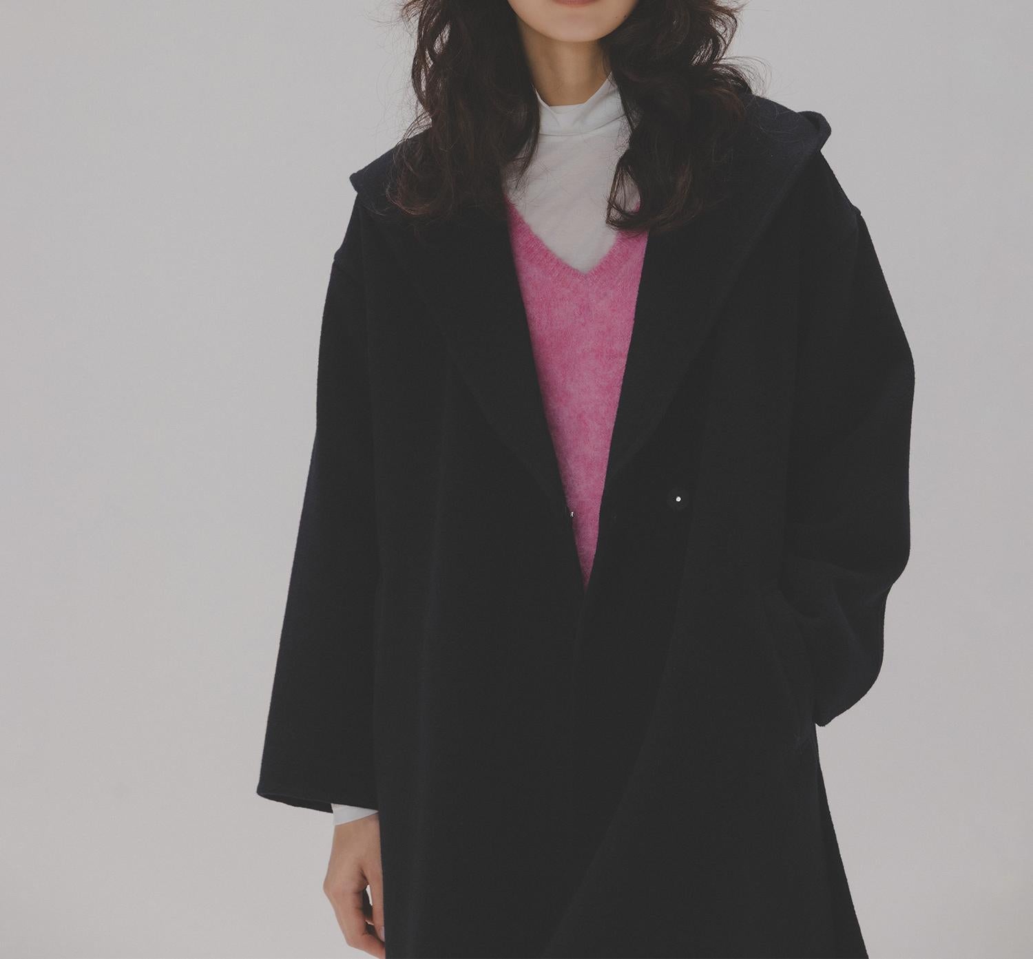 フーデッドロングコート ネイビー