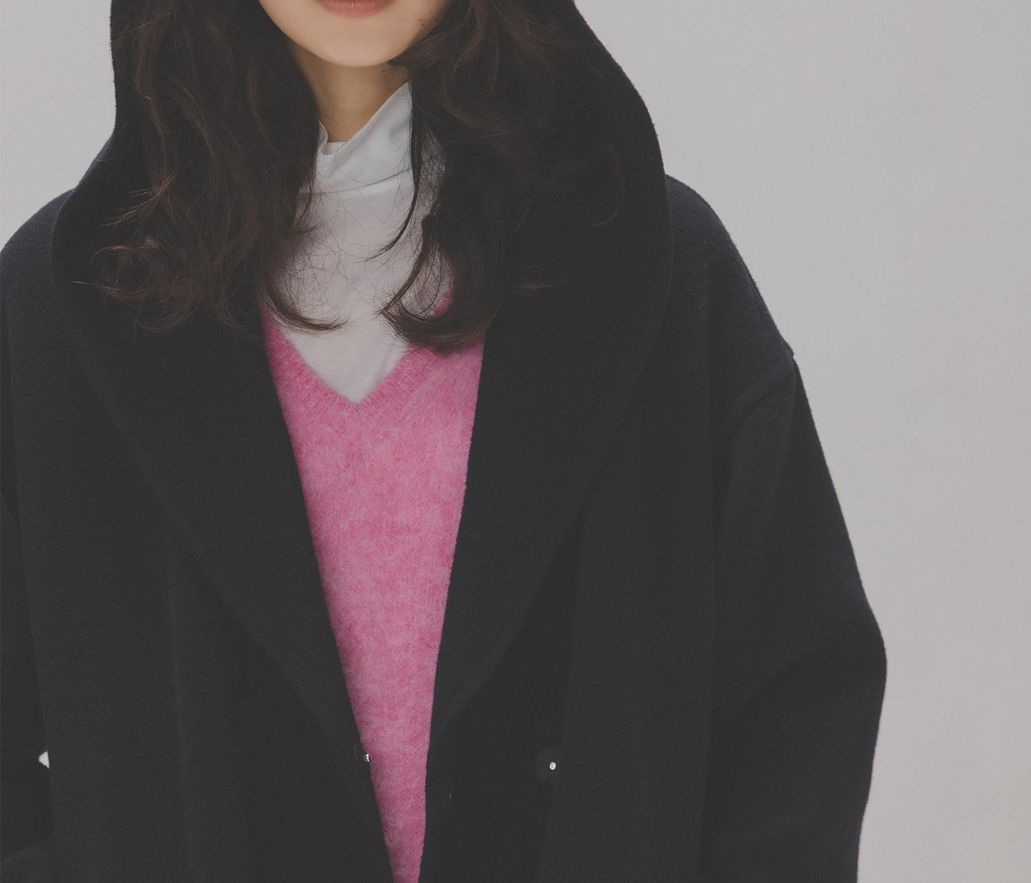 フーデッドロングコート ネイビー